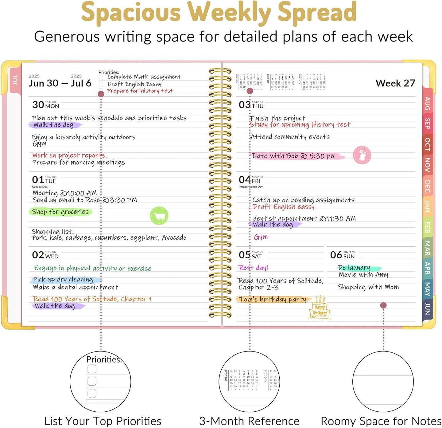 Academic Teacher Planner, Hardcover Weekly & Monthly Calendar Planner - Pink