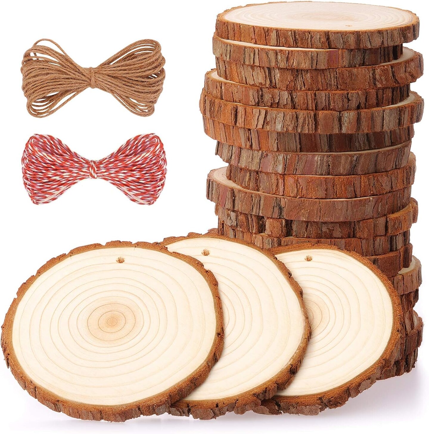 20PCS Natural Wood Slices &#x2013; 3.5&#x2013;4&#x22; Unfinished Predrilled Circles for DIY Crafts &#x26; Ornaments