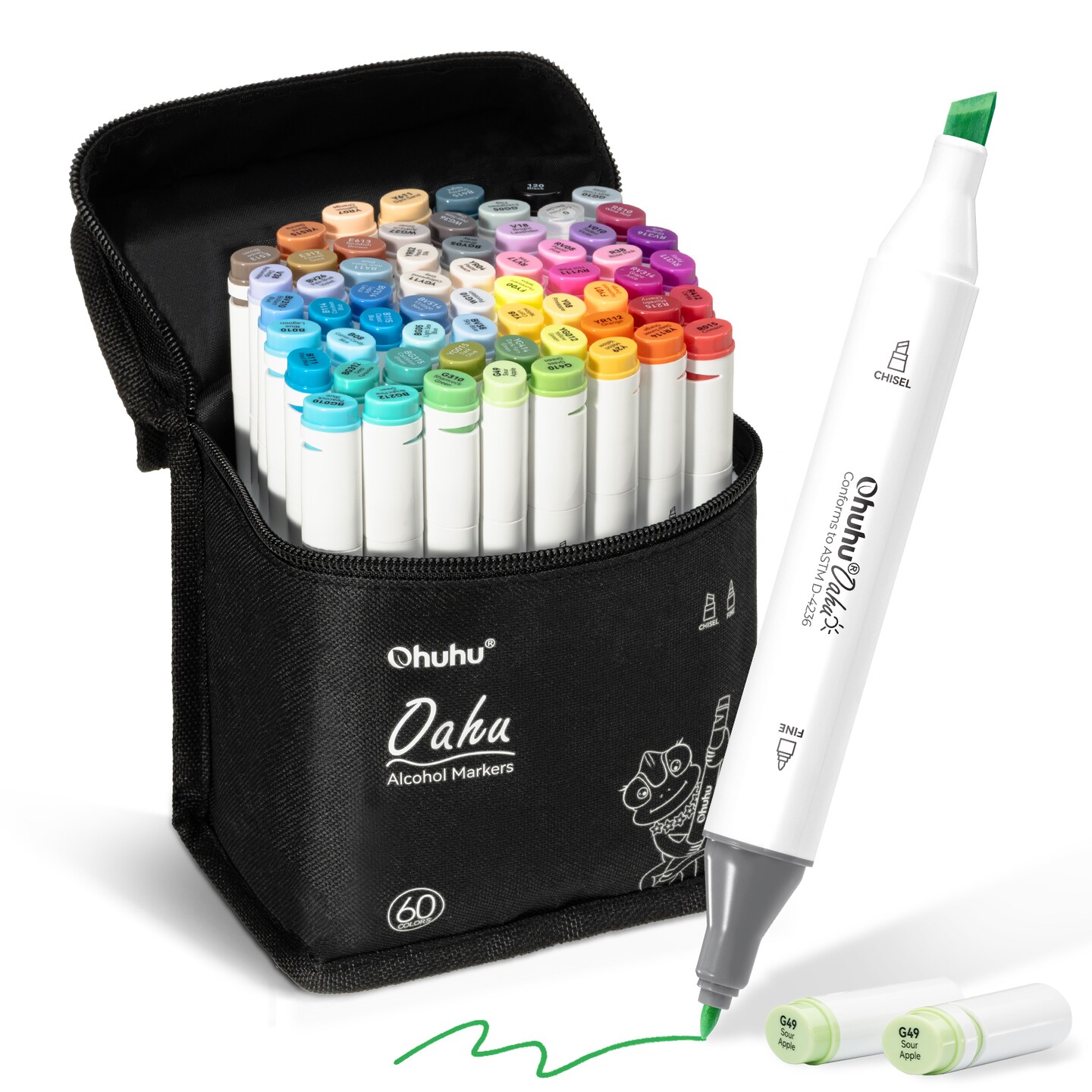 Ohuhu Oahu 60 Colors Alcohol-Based Markers - Dual Tip Chisel & Fine