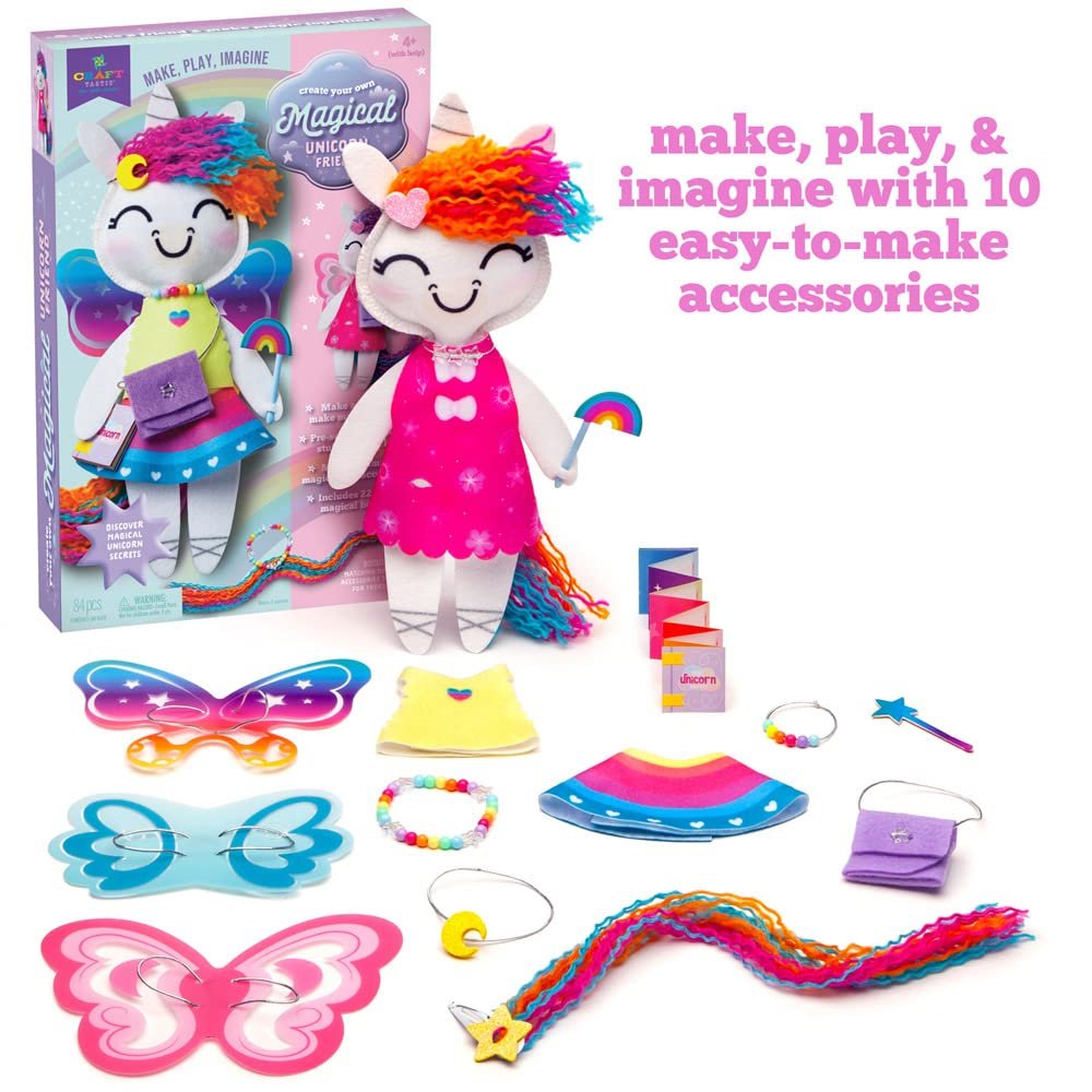 Craft-tastic Create Your Own Magical Unicorn Friend Toy – Easy-To-Sew Unicorn Stuffie with Customizable Clothes & Accessories – Ages 4+