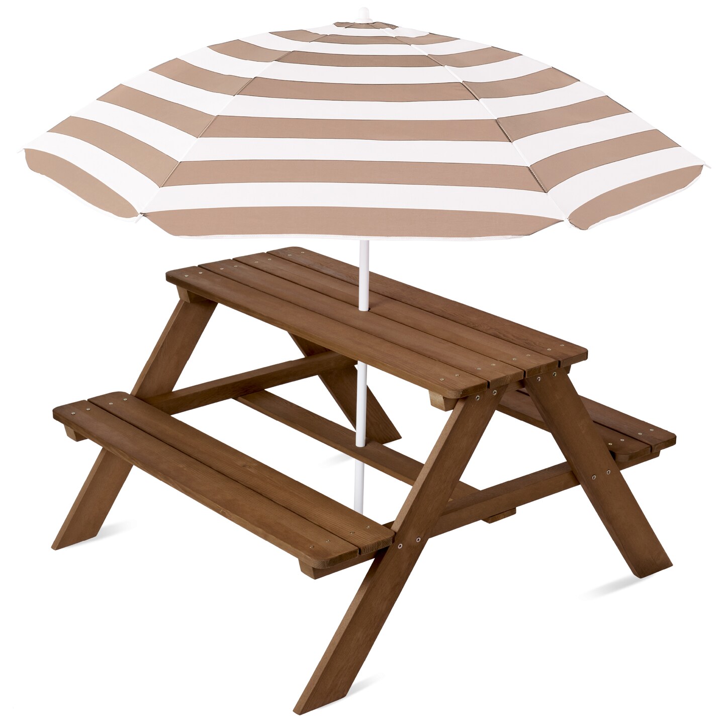 Best Choice Products Kids Wooden Picnic Table, Outdoor Activity Table w/ Adjustable Umbrella, Seats