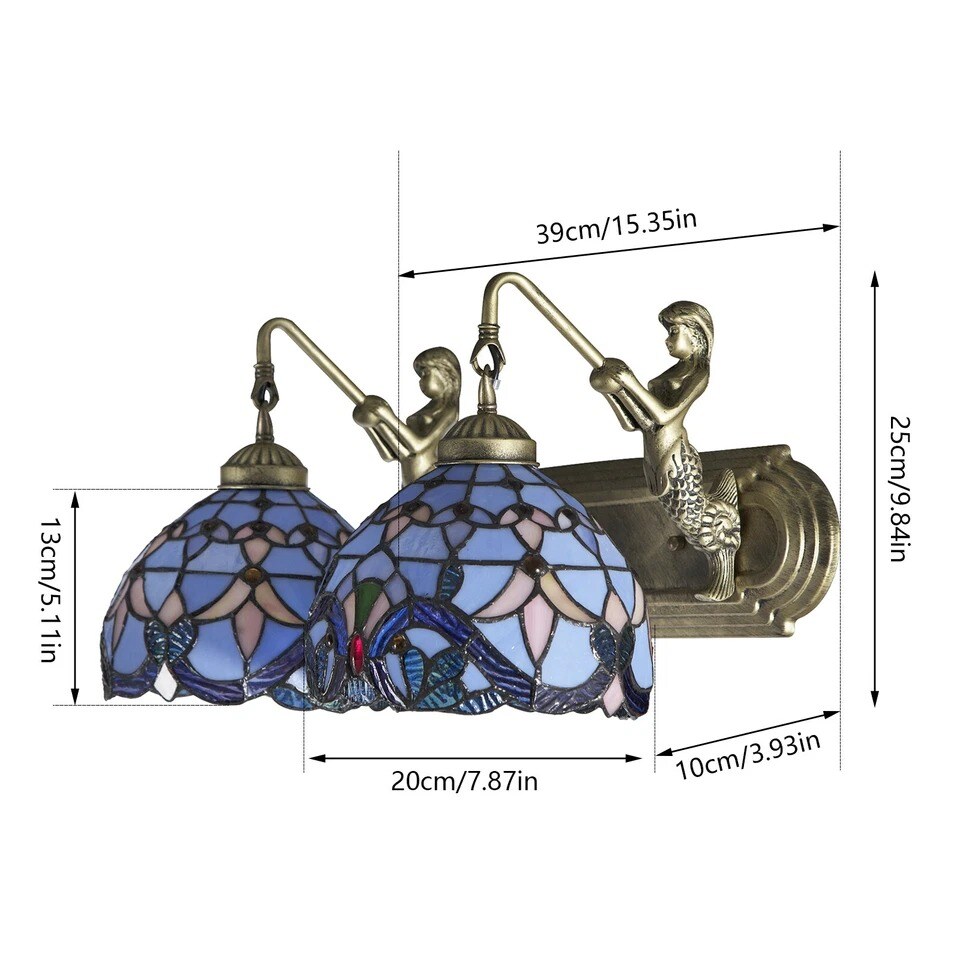 2-Light Tiffany Bathroom Vanity Wall Sconce – Blue Stained Glass, Arts & Crafts Style