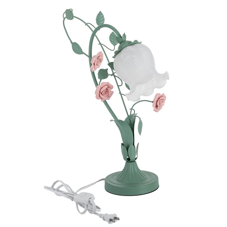 Elegant Flower Table Lamp with Lifelike Roses – Hand-Blown Glass