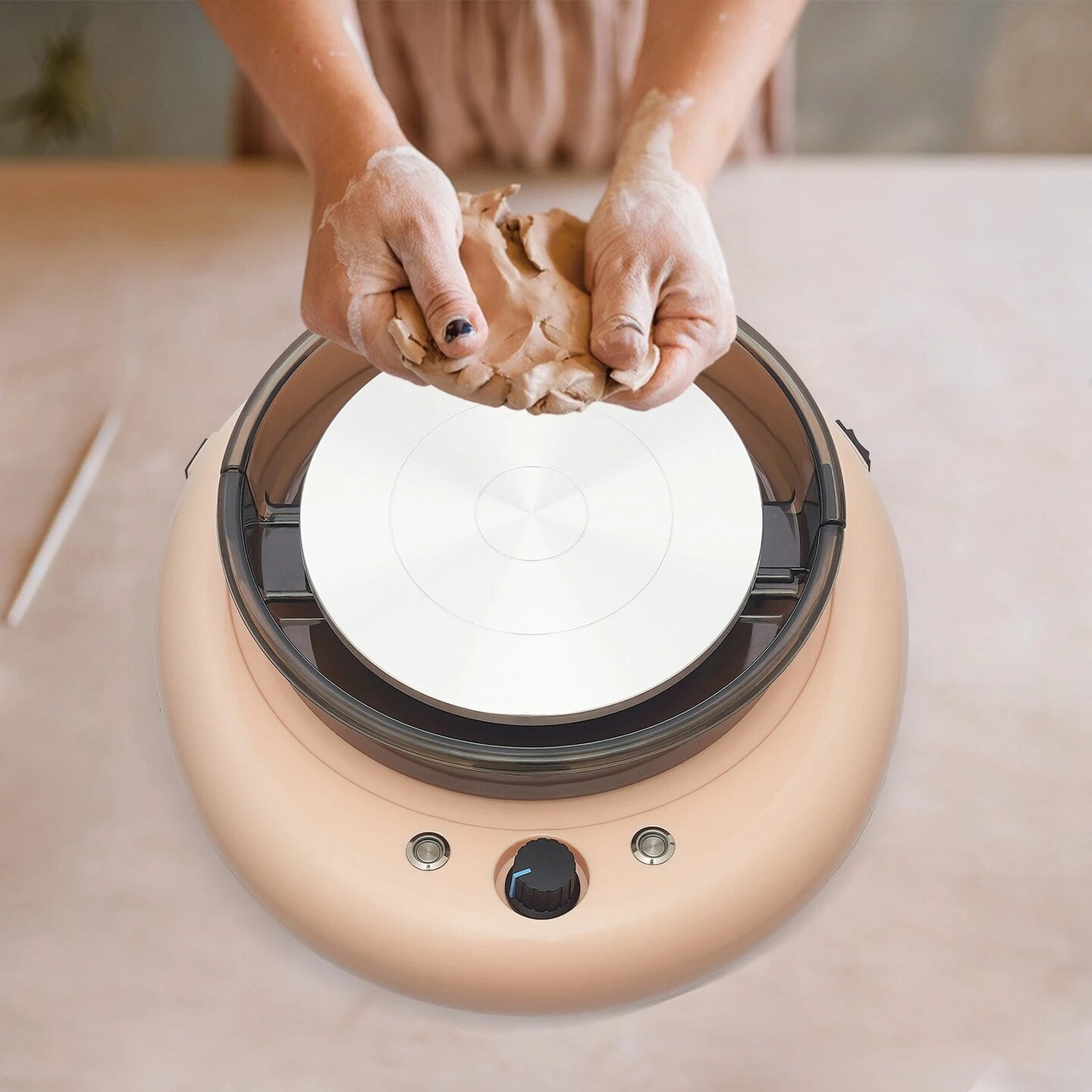 Mini Pottery Wheel Machine for Kids & Beginners, 12V Electric Ceramic Wheel with LED Light