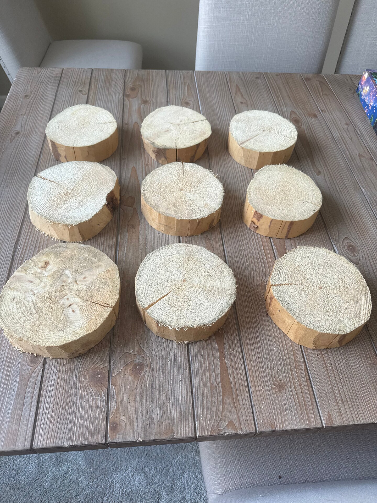 Pine Slices, kiln dried, clean peeled, 2 inches thick, 6 - 7 inches ...
