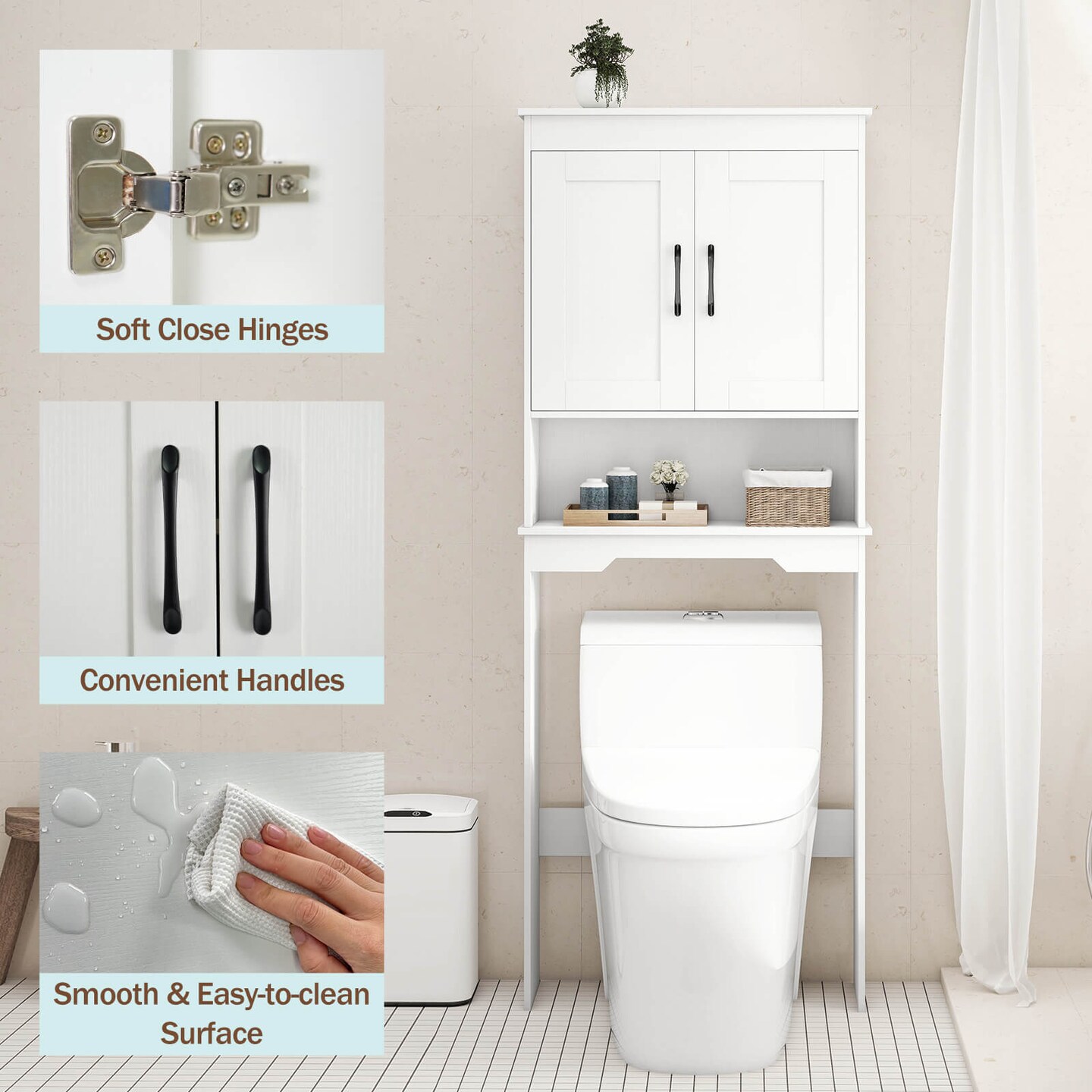 Costway Over The Toilet Storage Cabinet Bathroom Organizer w/ Adjustable Shelf