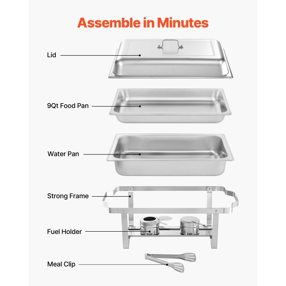 Stainless Steel Rectangle Chafing Dish 9 Qt Food Warmer Set of 4