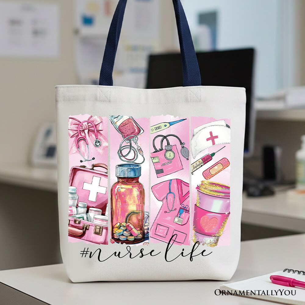 Nurse Life Canvas Tote Bag, Medical Essentials Gift Bag for Coquette Nurses