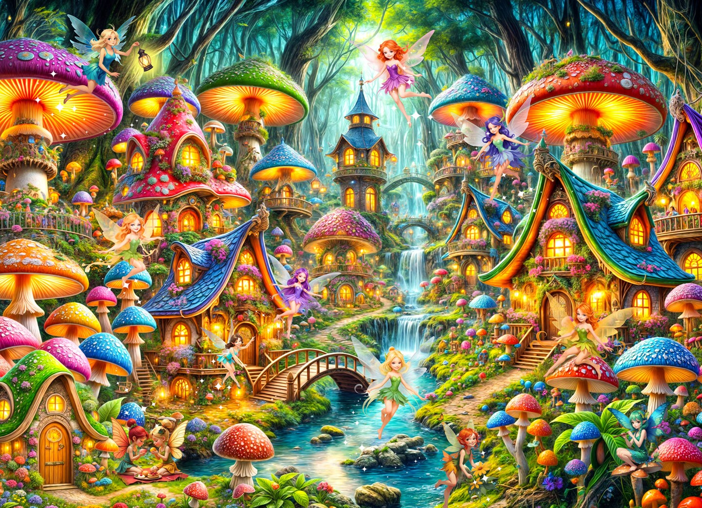 Mushroom Fairies Jigsaw Puzzle 1000 Piece by Vermont Christmas Company - Fairy Puzzles for Adults & Families - Fully Interlocking & Randomly Shaped Pieces - 26 5/8" x 19 1/4"
