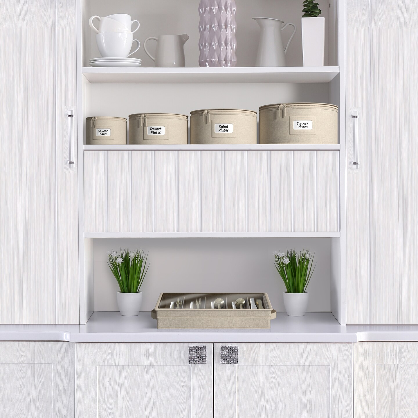 Sorbus China Storage Containers - Dinnerware Organizer for Dessert Plates with Lid (Holds Service for 12) with Felt Protectors - 8.5 x 5.5