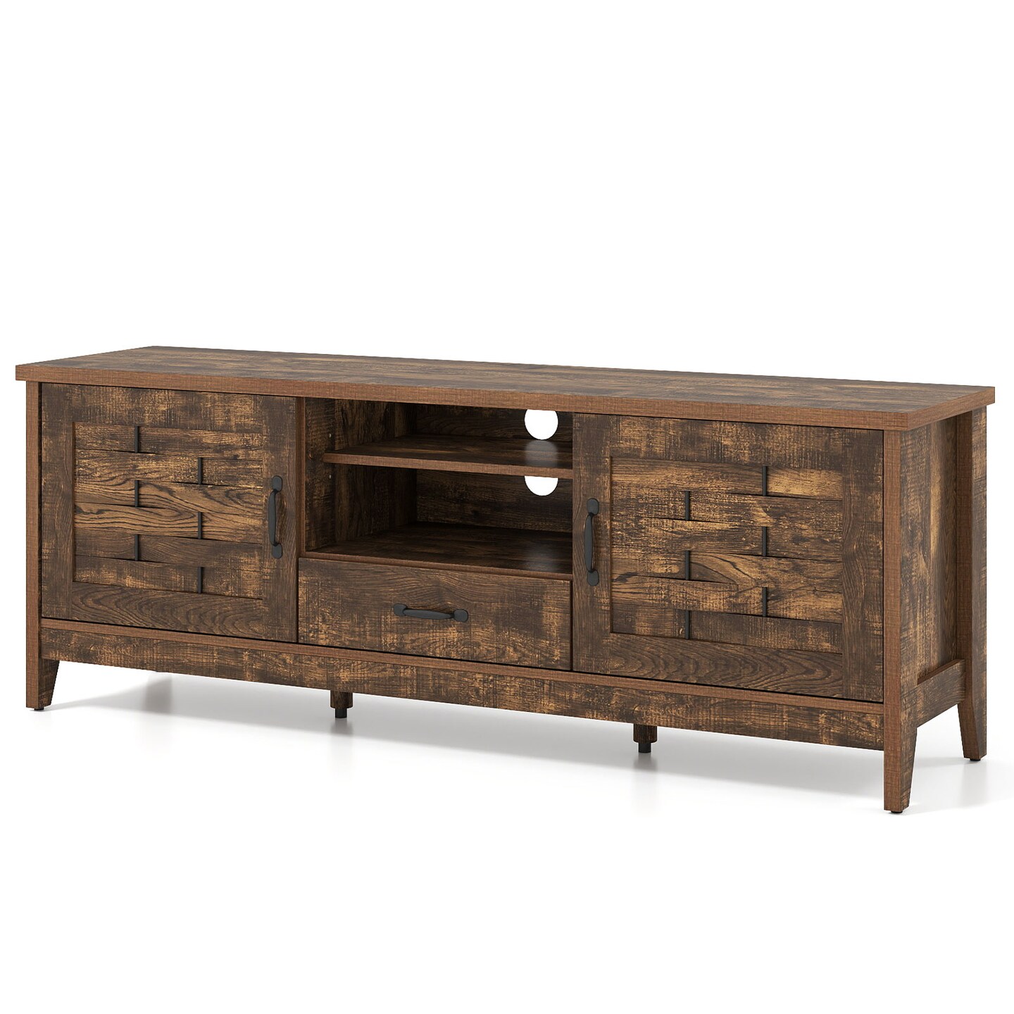 Farmhouse TV Console for 65-Inch TVs with Woven Doors and Storage