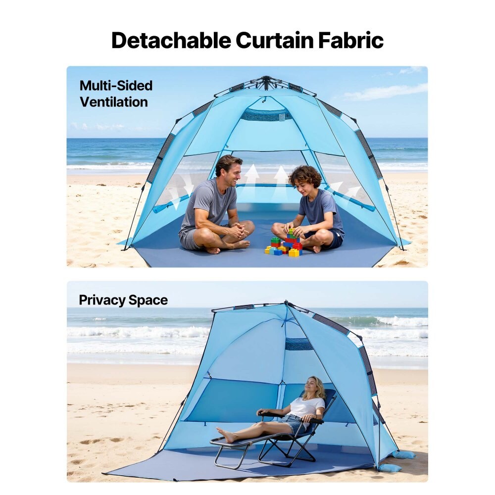 Portable 4-Person Beach Tent with UPF 50+ Protection, Carry Bag Included