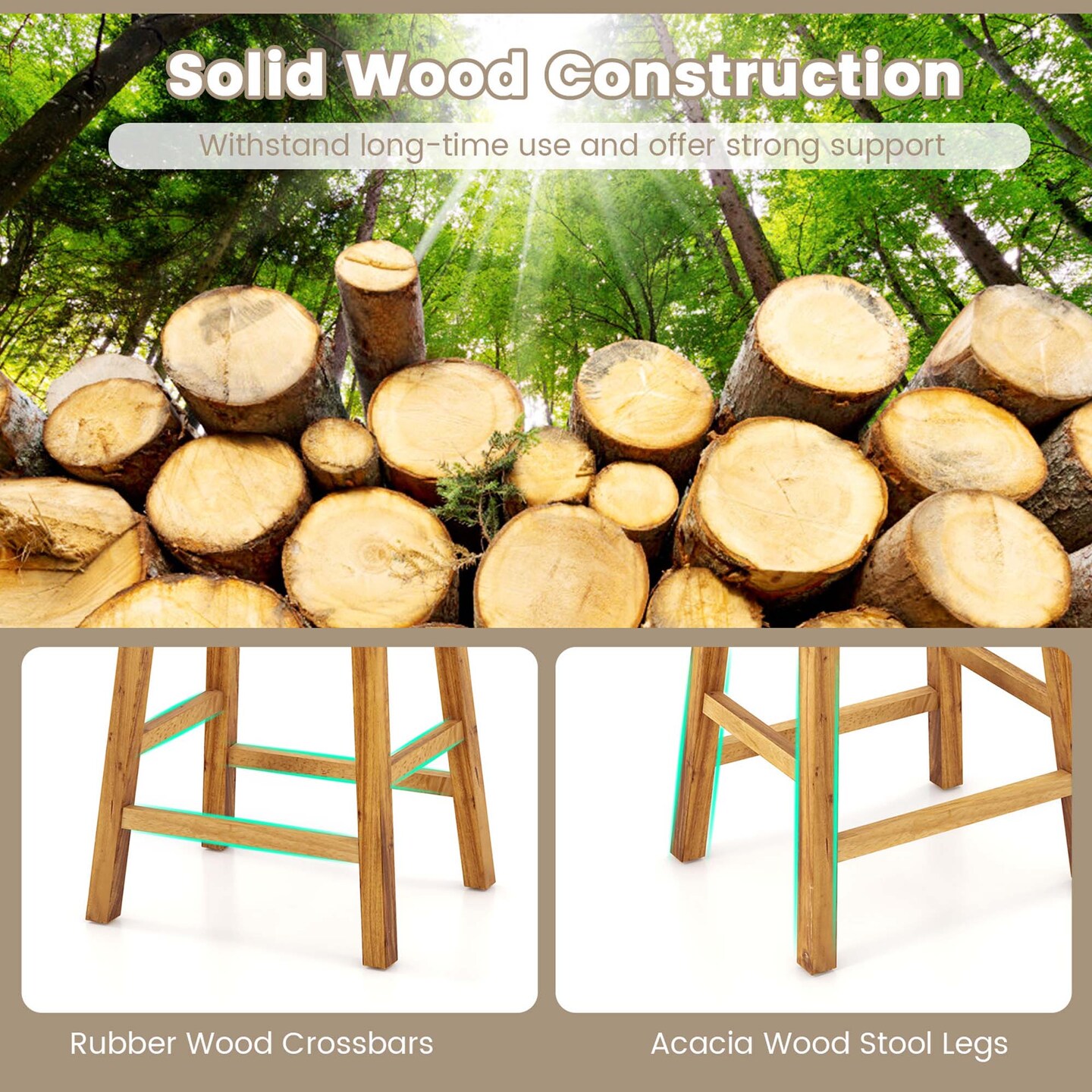 Costway Woven Saddle Stools Set of 2 25.5'' Faux PU Leather Counter Height Kitchen Stool Black/Beige