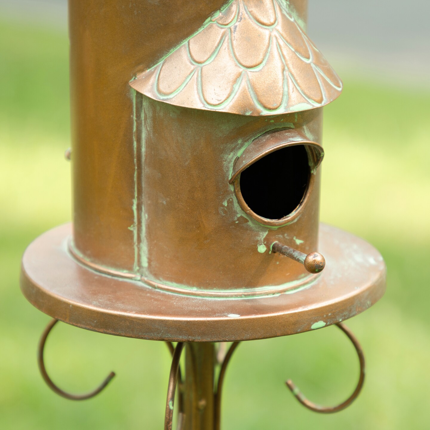 Set of 2 53''H Farmhouse Faux Copper 2-Tiered Distressed Metal Decorative Garden Birdhouse with Stake