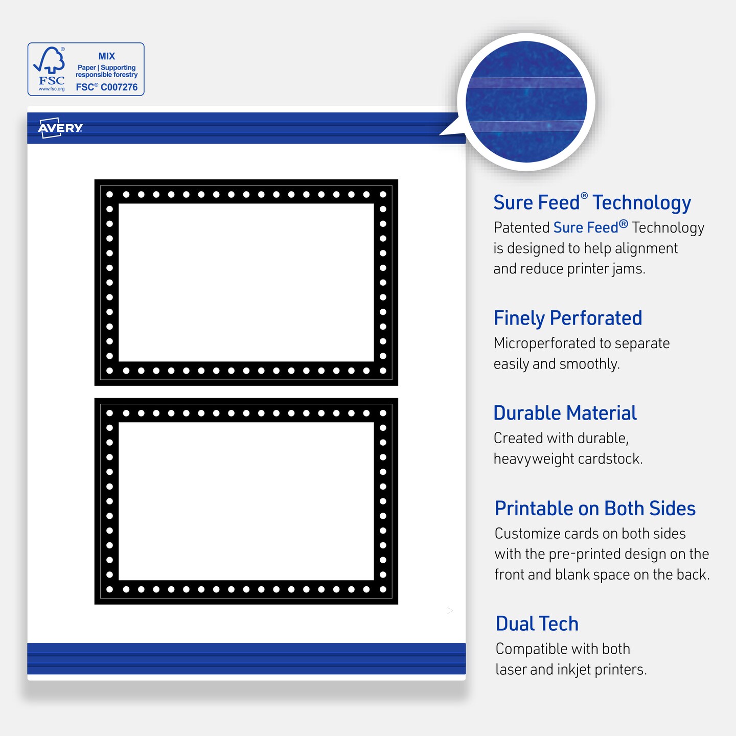 Avery Printable Rectangle Postcards, Black and White Polka Dots, 4" x 6", Matte White Rectangle Postcards, Laser/Inkjet, 20ct, Great for Postcards