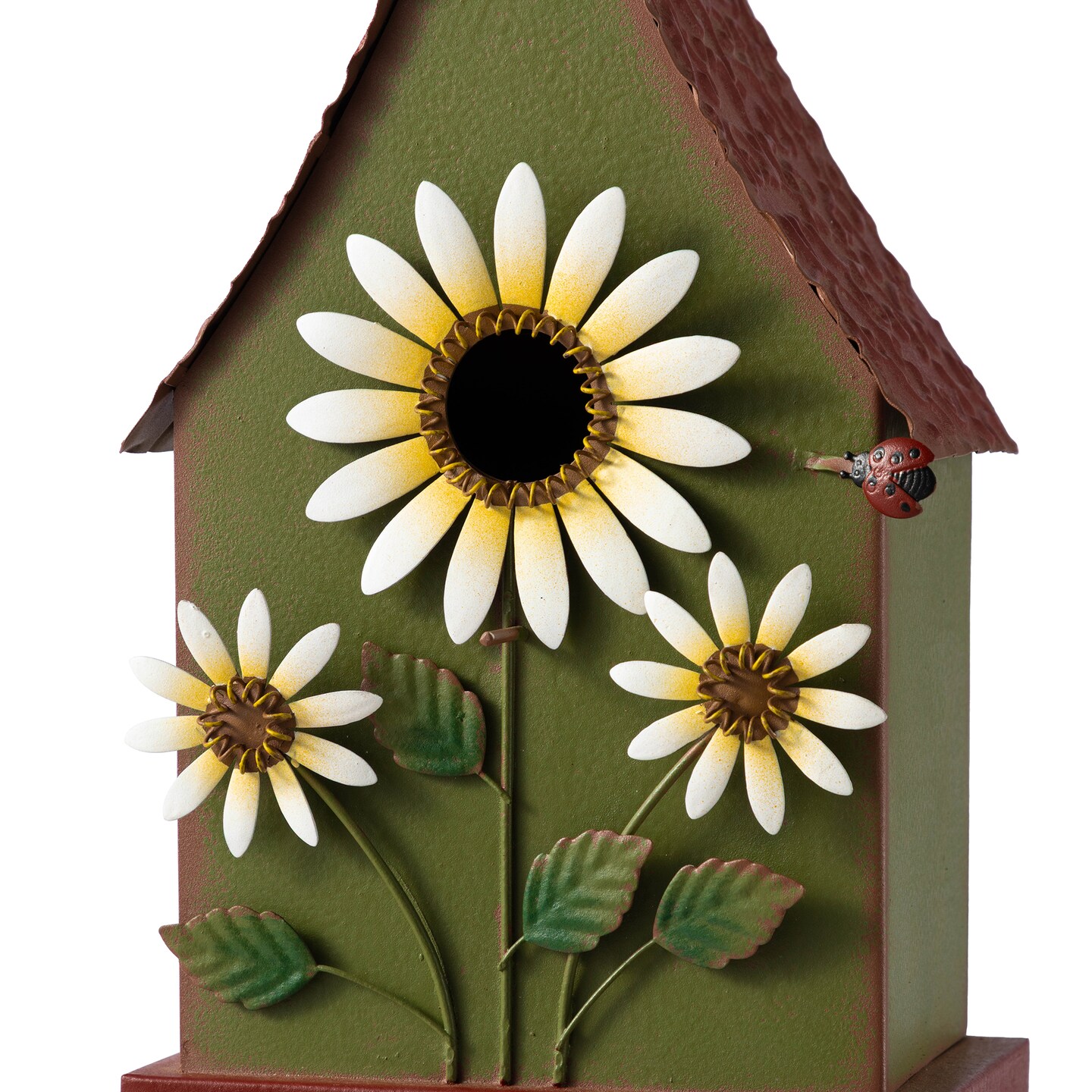 Set of 2 52.5''H Green Metal Daisy Decorative Garden Birdhouse with Stake