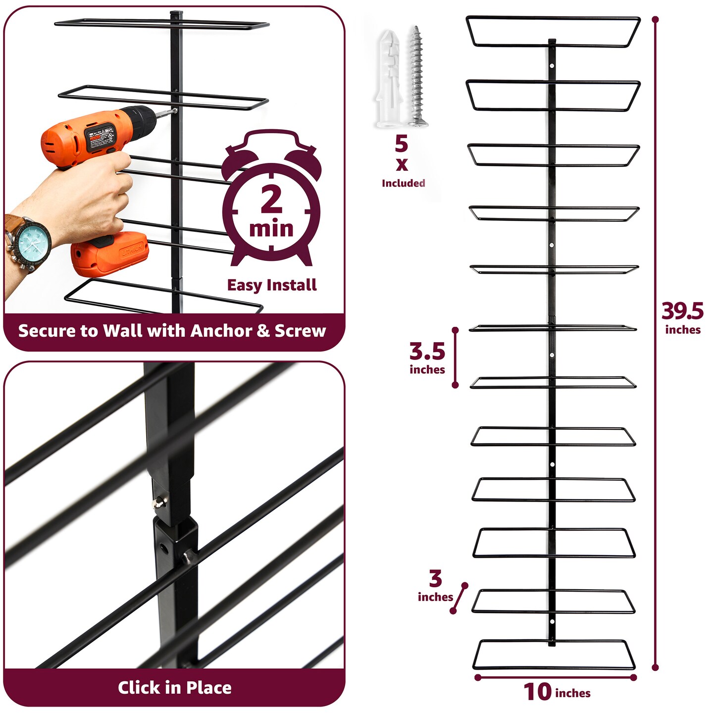 Sorbus Black Metal Wine Rack Bottle Holder - for Home Bar, Kitchen