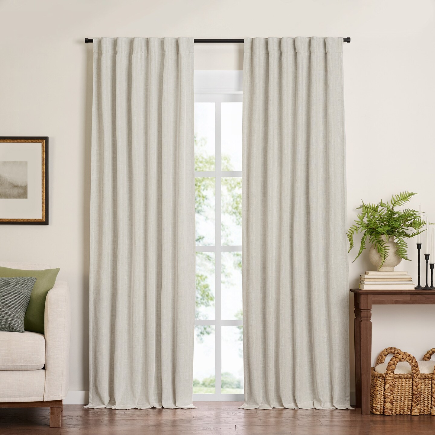 Threadmade Home Harrow Solid Texture Blackout Window Curtain Panel, Natural - 52"W x 108"L
