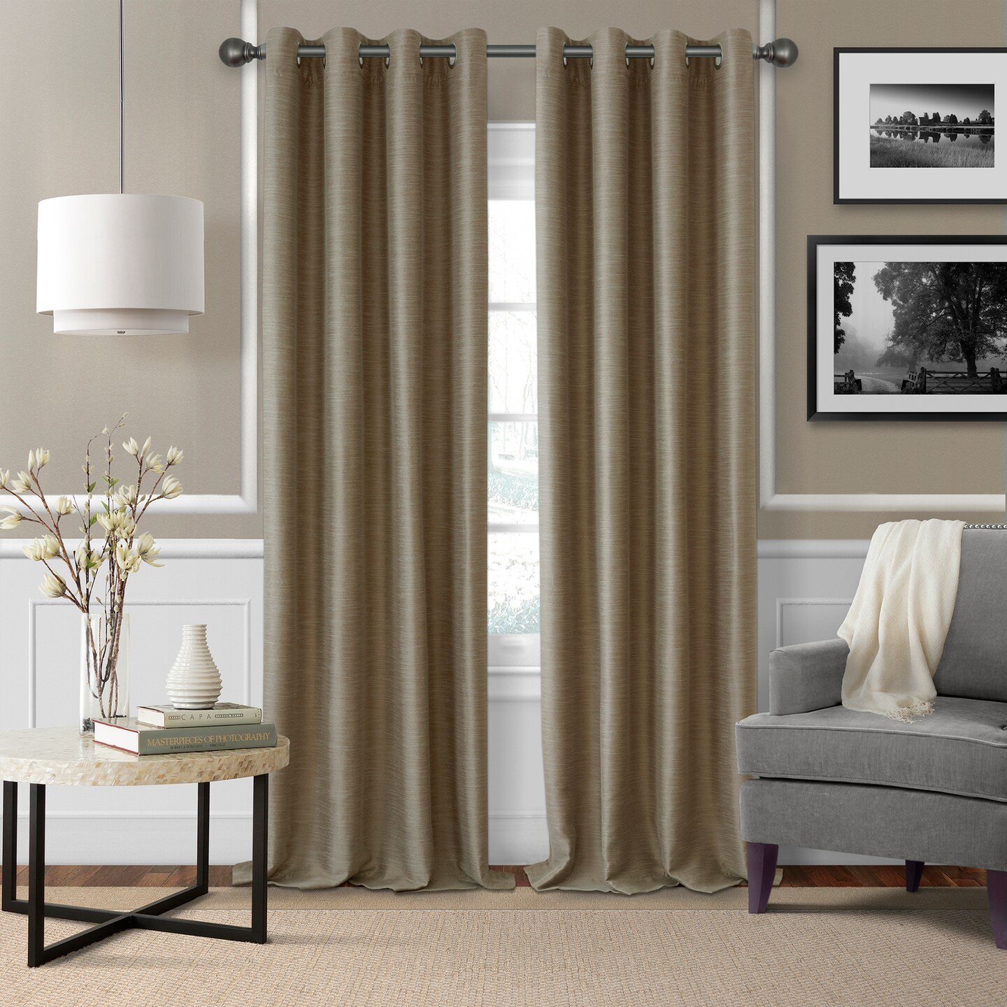 Threadmade Home Cordelia Single Curtain Rod with Globe Ball Finial, Antique Pewter - 48"W x 86"L