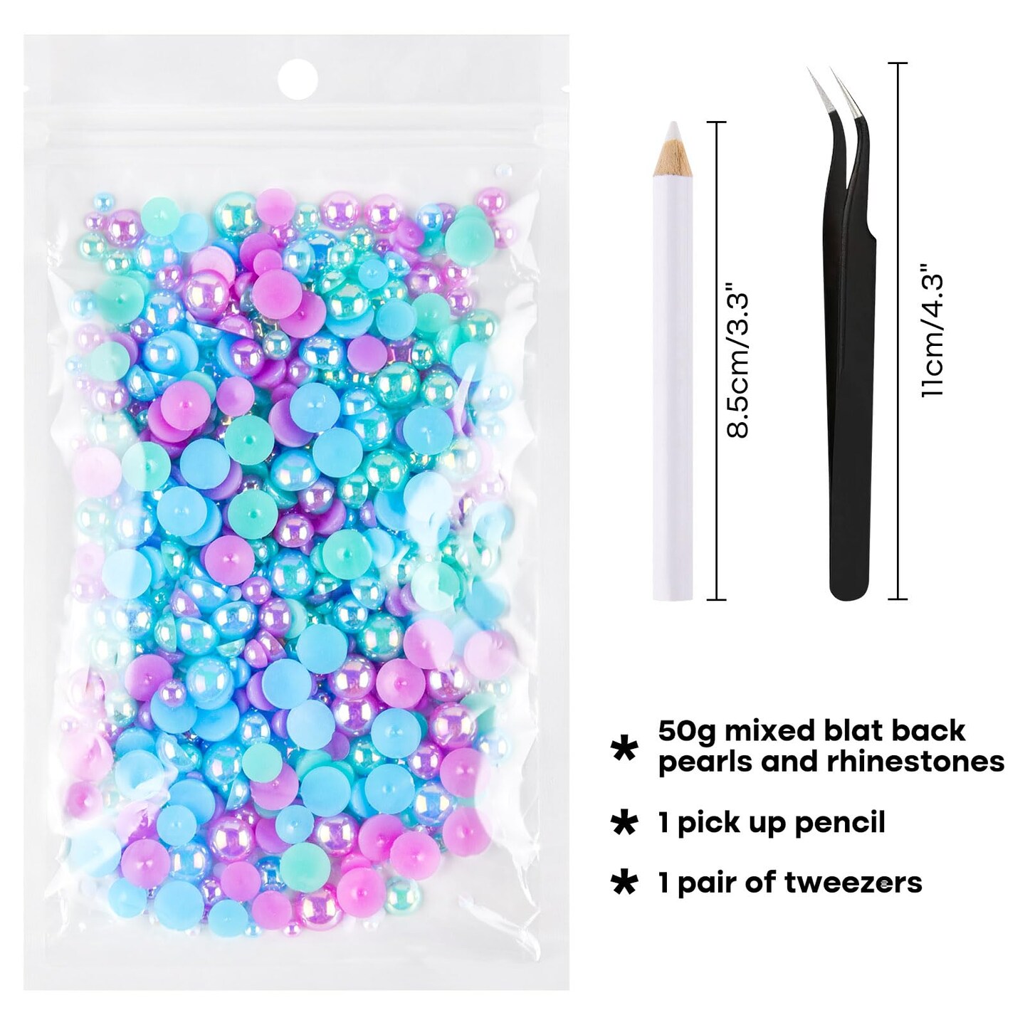 50g Mix Flatback Rhinestones Half Pearls for Crafts Mixed Size 3mm-10mm Flat Back Rhinestones for Crafts Flatback Pearls for Decorating Tumblers Mugs Nail Art Shoes (Blue,Purple,Green)