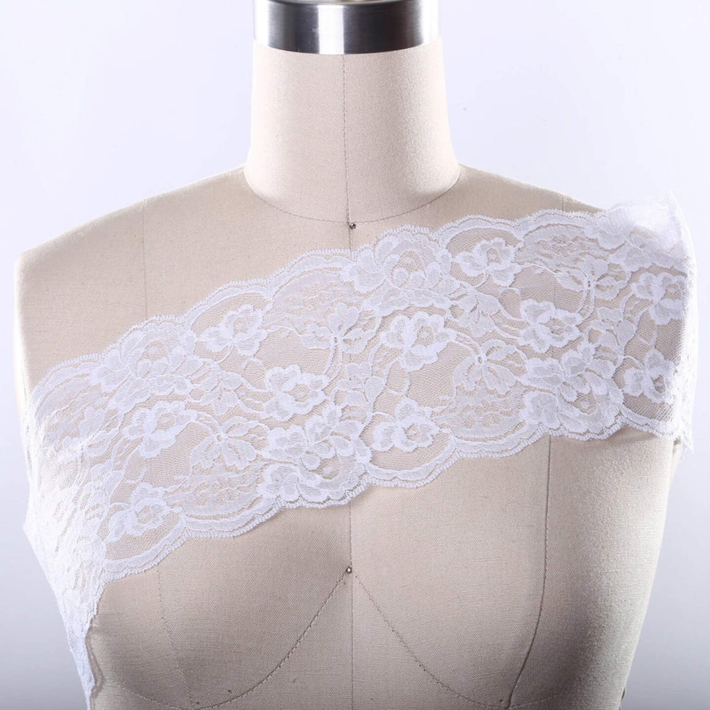 2 Yards Exquisite White Polyester Double Scalloped Floral Lace Trim 5 Inch Wide