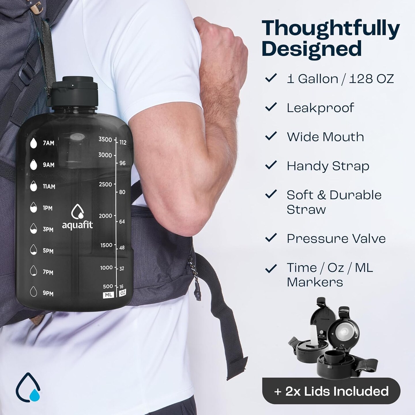 1 Gallon Water Bottle with Time Marker - Straw &#x26; Chug Lid