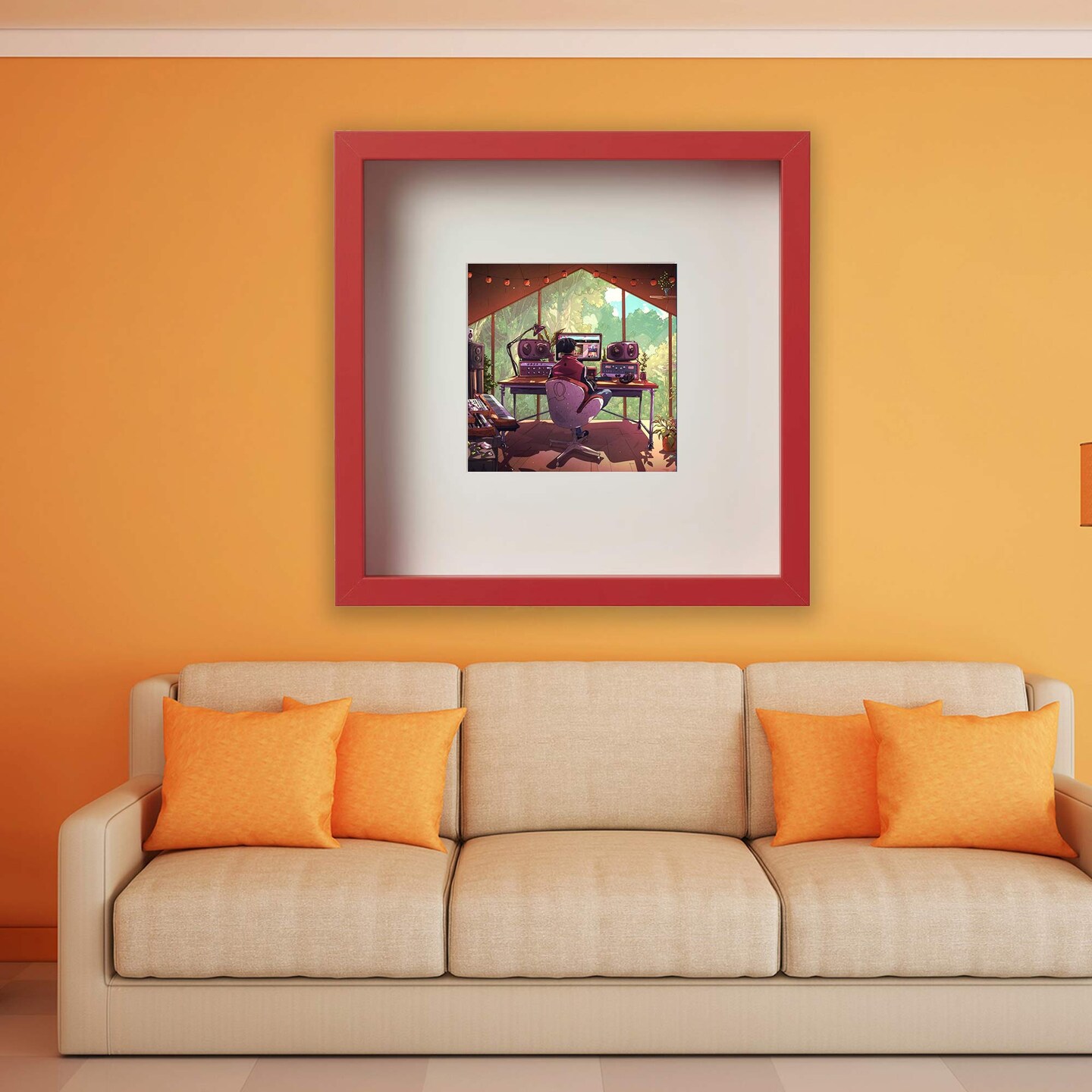 9 &#xBE;x9 &#xBE;&#x22; Red Frame with Acid-Free Mat &#x26; ALFTA Adhesive Hook &#x2013; Deep Design for Hanging or Standing