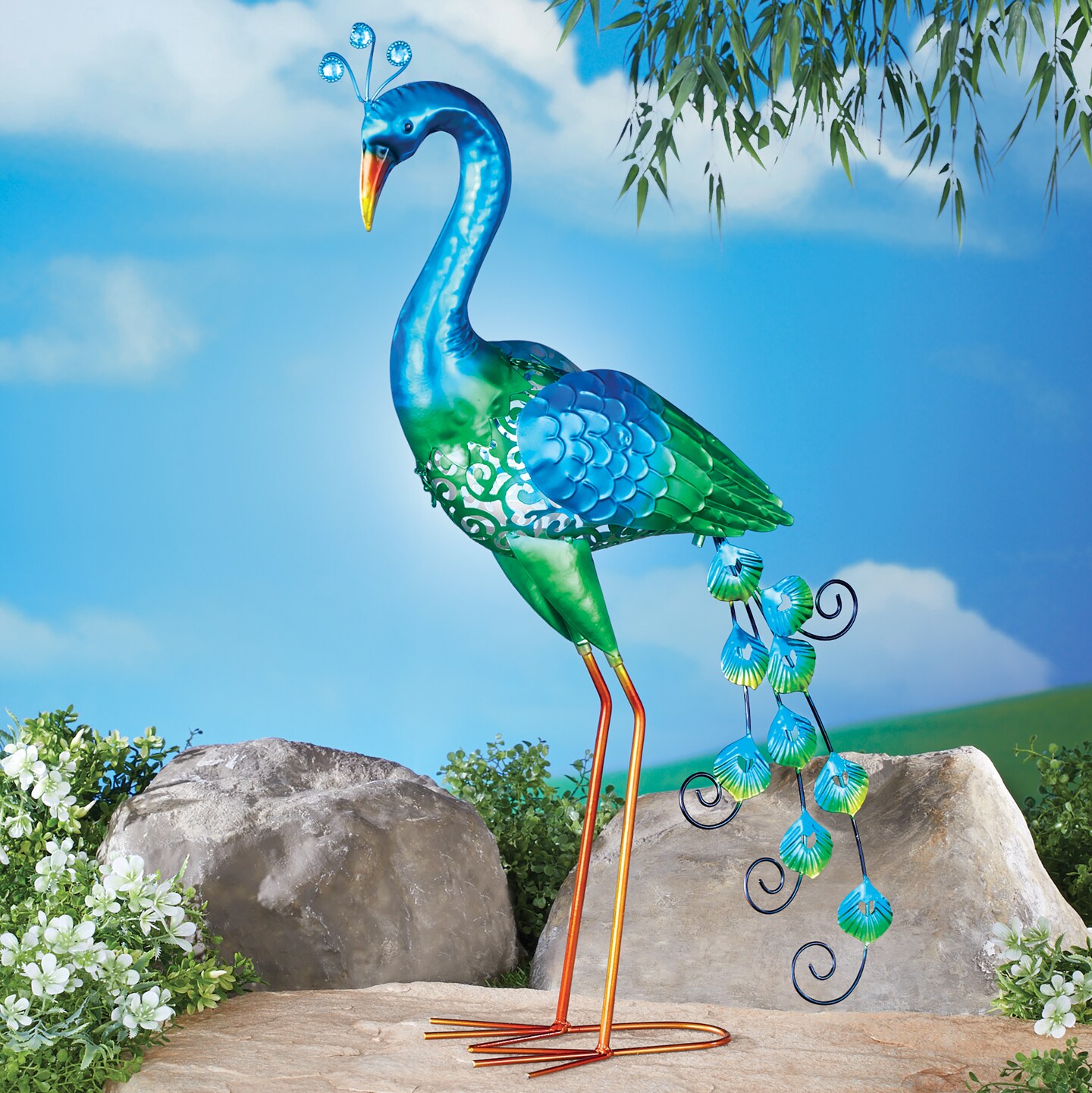 Collections Etc Solar Powered Peacock Garden Statue, 26&#x22; H