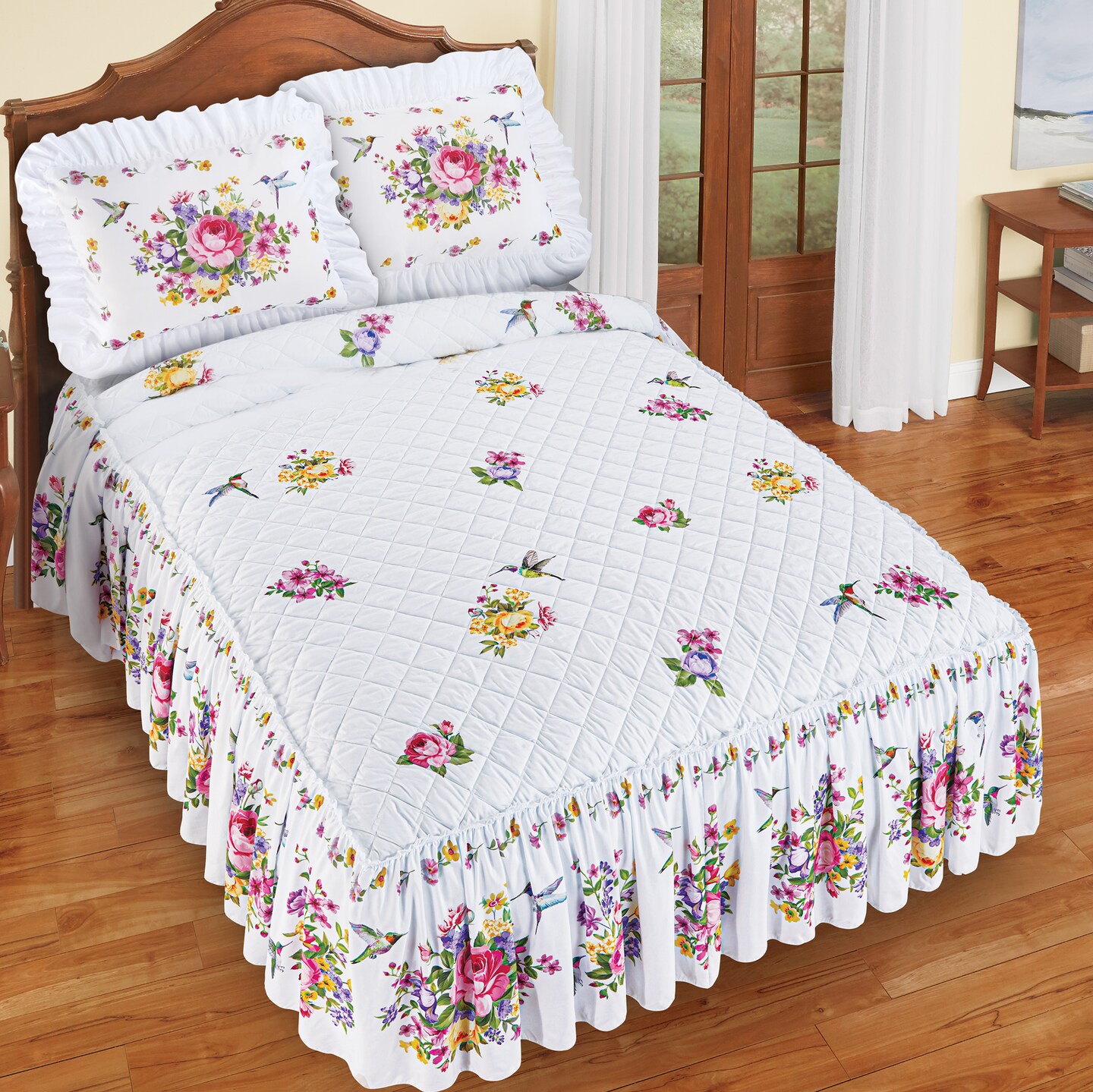 Collections Etc Hummingbird Ruffled  Bedspread