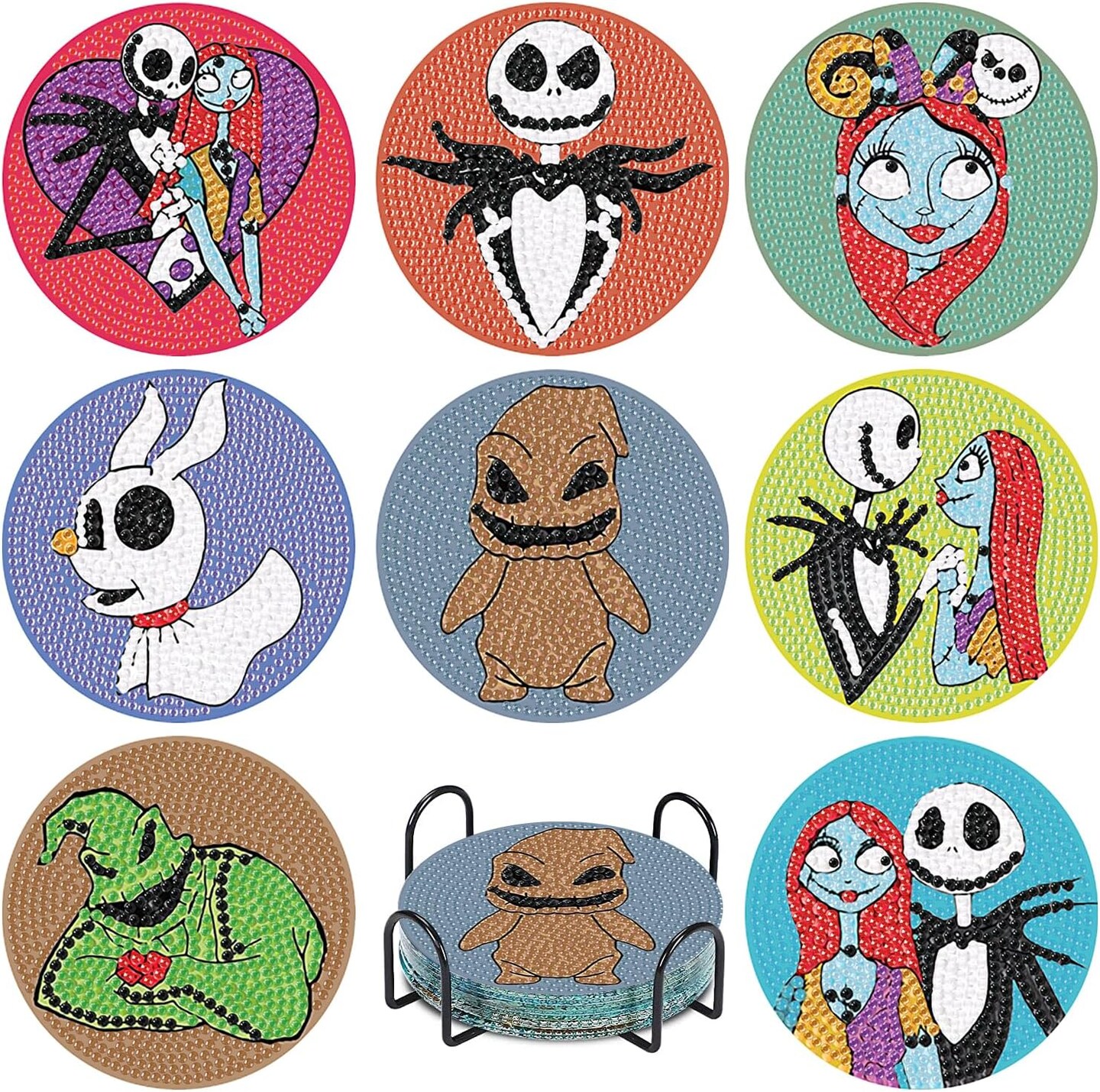 8Pcs Diamond Painting Coasters with Holder,DIY Halloween Life Coaster