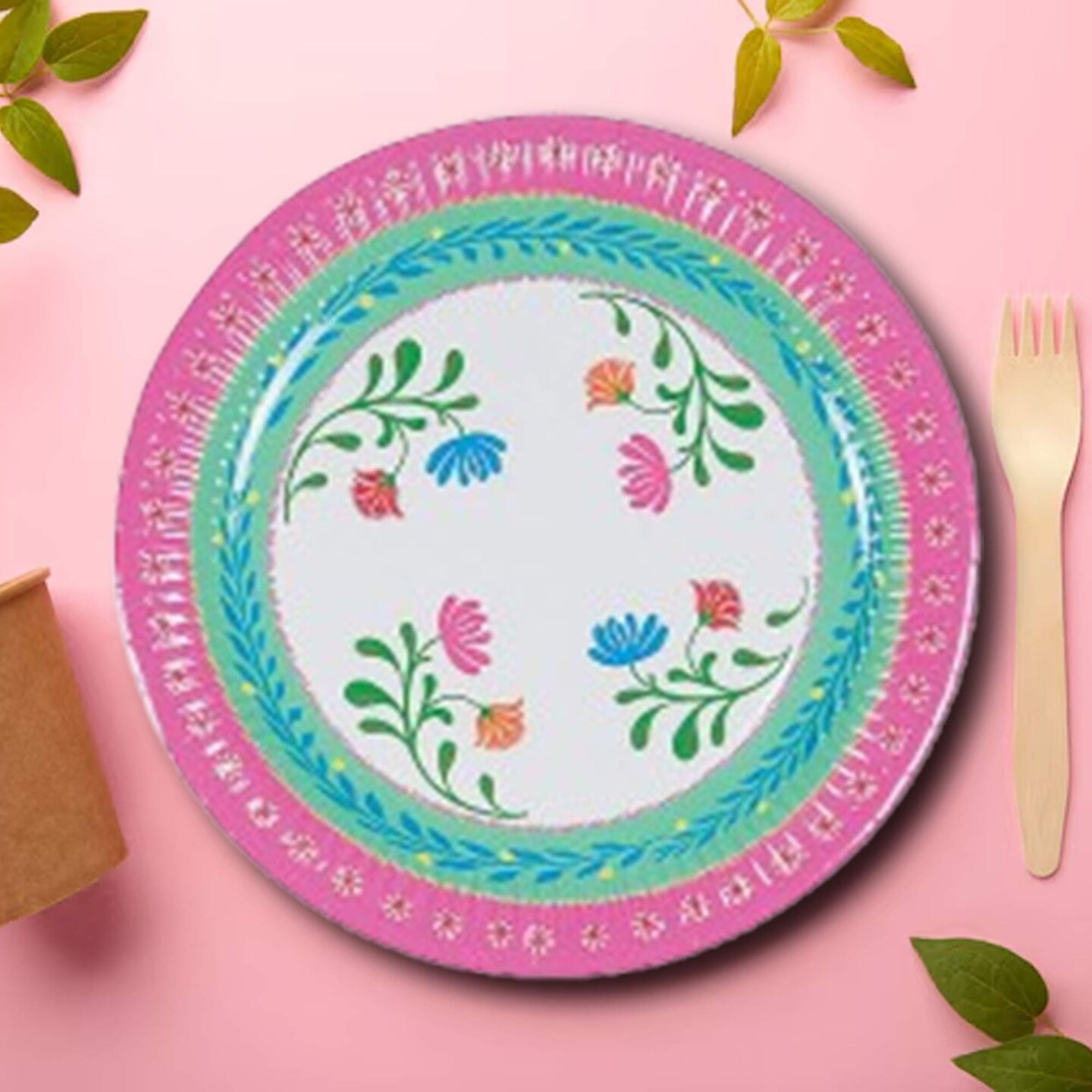 12 Count Boho Party Floral Paper Dinner Plates 9 Inch Colorful Disposable Bohemian Theme Supplies