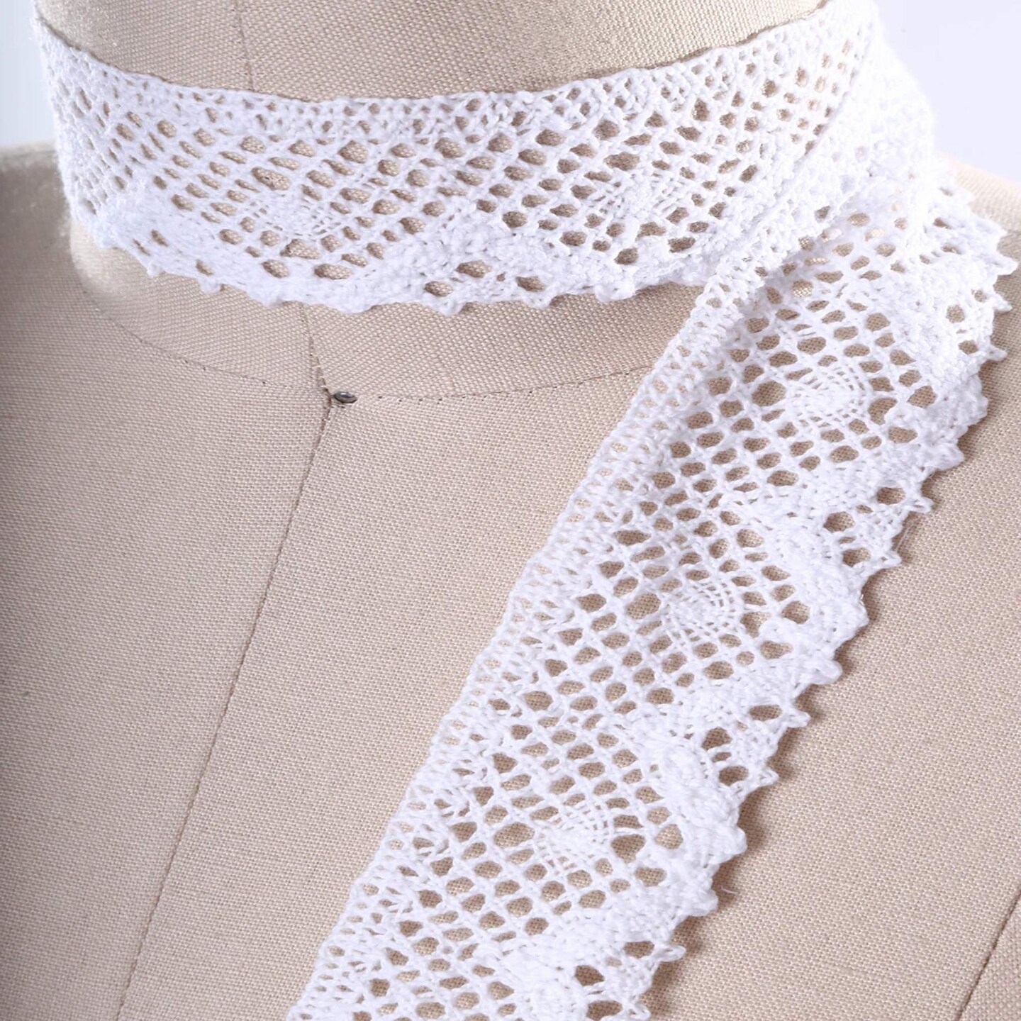 2 Yards White Crochet Cluny Cotton Lace Trim 1.5 Inch Wide for Bridal and Apparel Accents