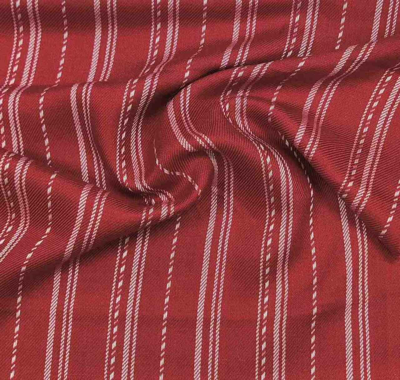 1 Yard Rayon Twill Yarn Dyed Stripe Burgundy Woven Fabric, 54/55″ Wide 100% Rayon