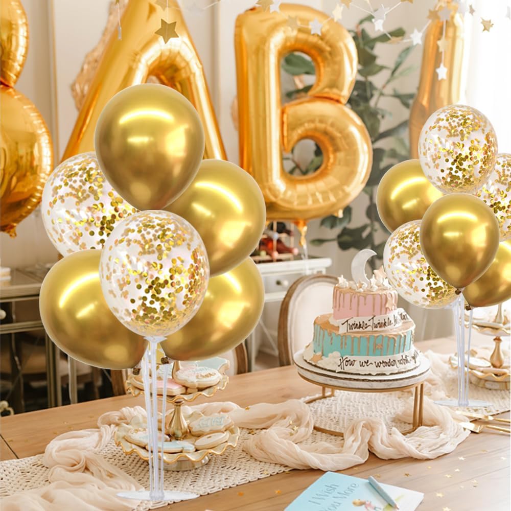 4 Set Gold Balloon Centerpieces for Table, Balloon Stand Kit