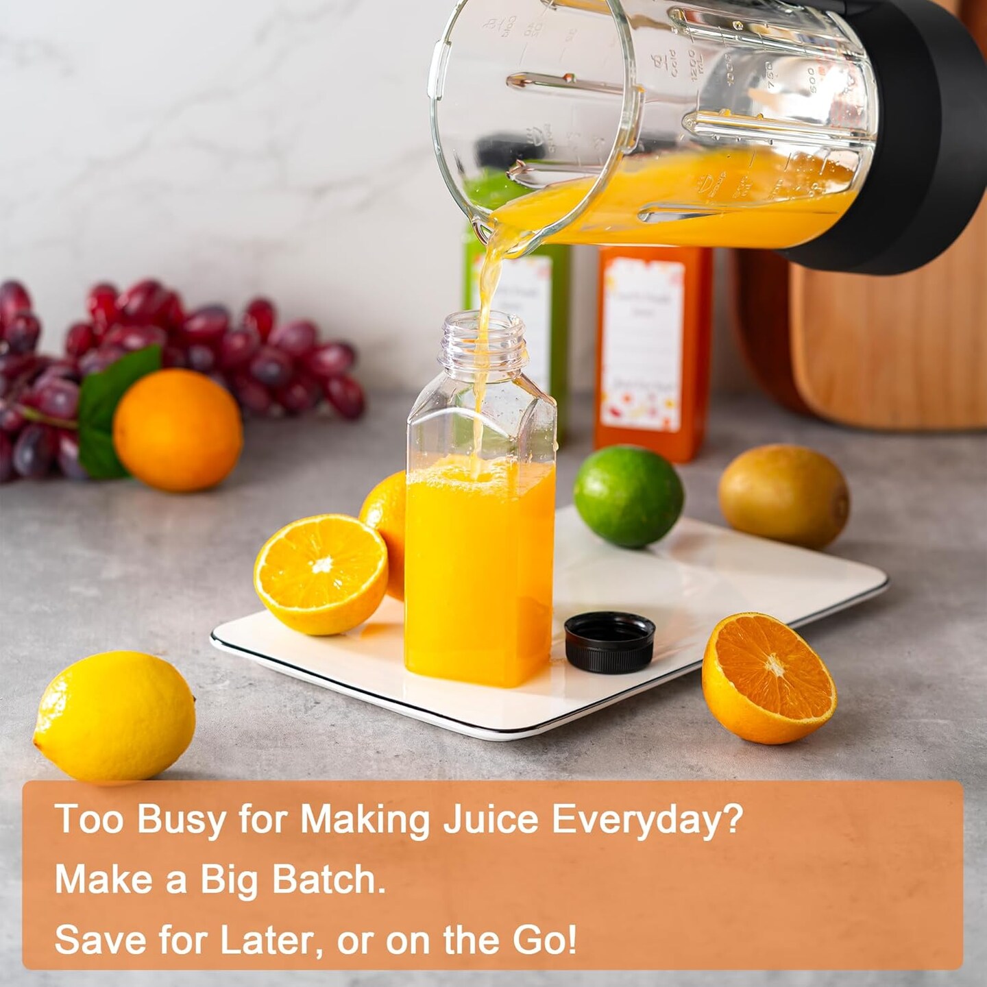 Juice Bottles with Caps, Juice Containers - with 10Pcs Labels & Bottle Brush (Transparent)