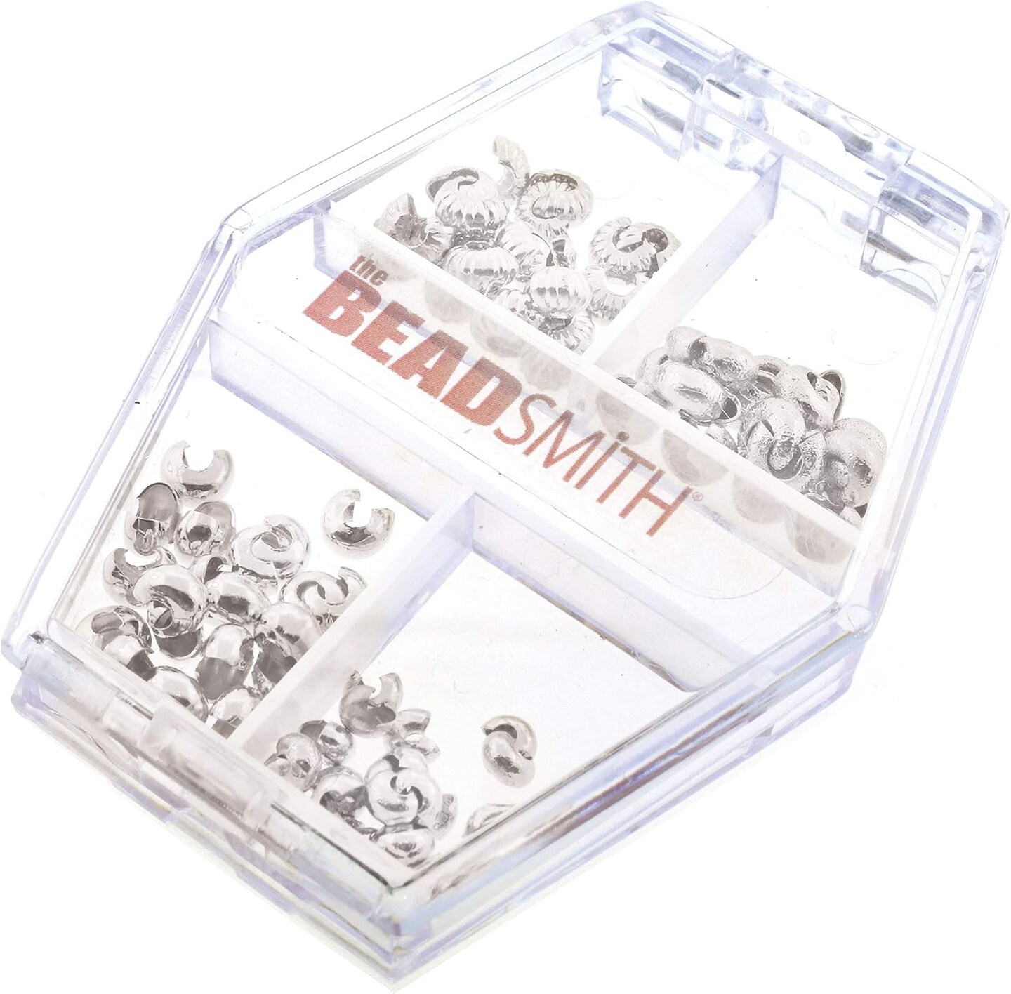 The Beadsmith Basic Elements Crimp Bead Covers for Hiding Crimped Beads and Preventing Snagging Jewelry on Fabric, Assorted Sizes, Silver Color