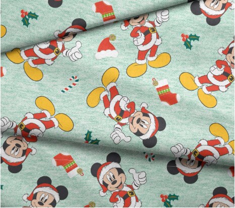 Licensed Disney Print Mickey & Friends Christmas Heather Green Cotton Fabric by the Yard