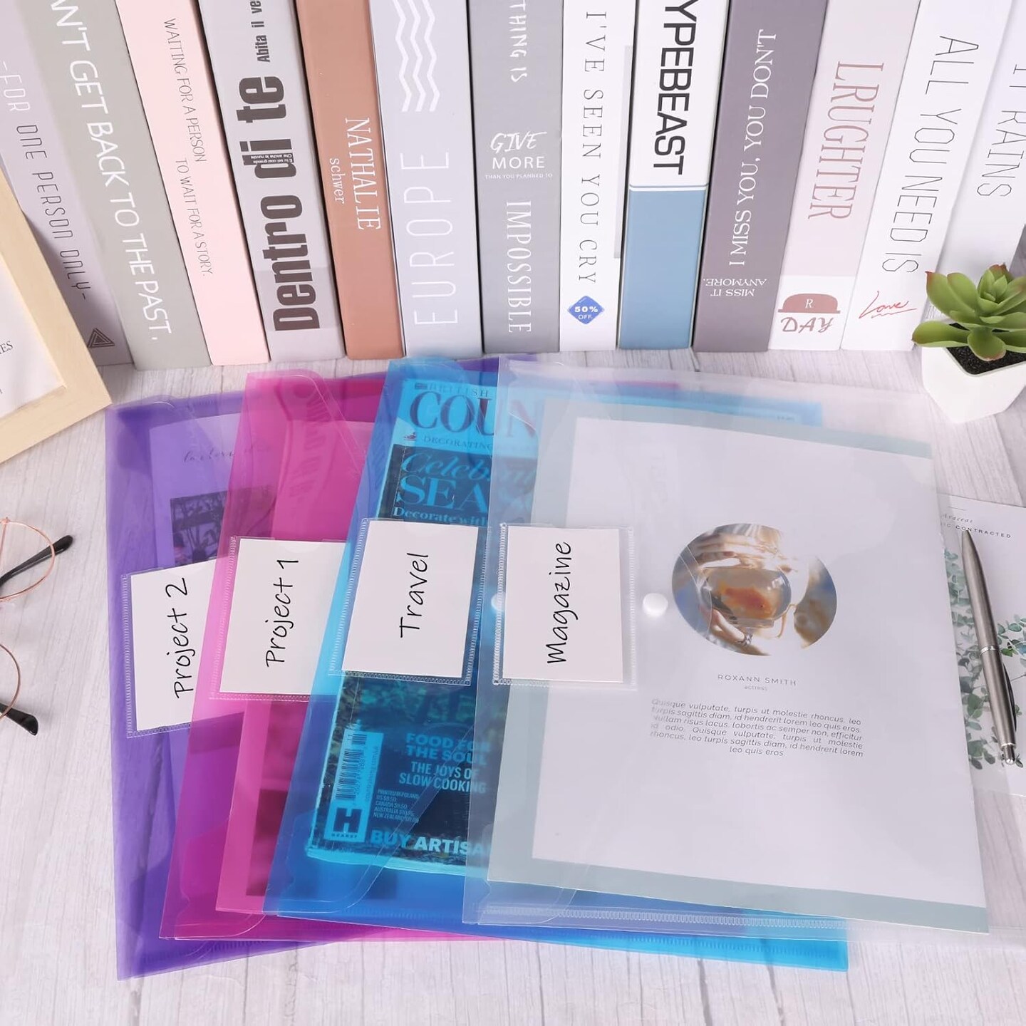 48 Pack Plastic Envelopes Poly Envelopes with Snap Closure (Blue,orange,purple,red,white)