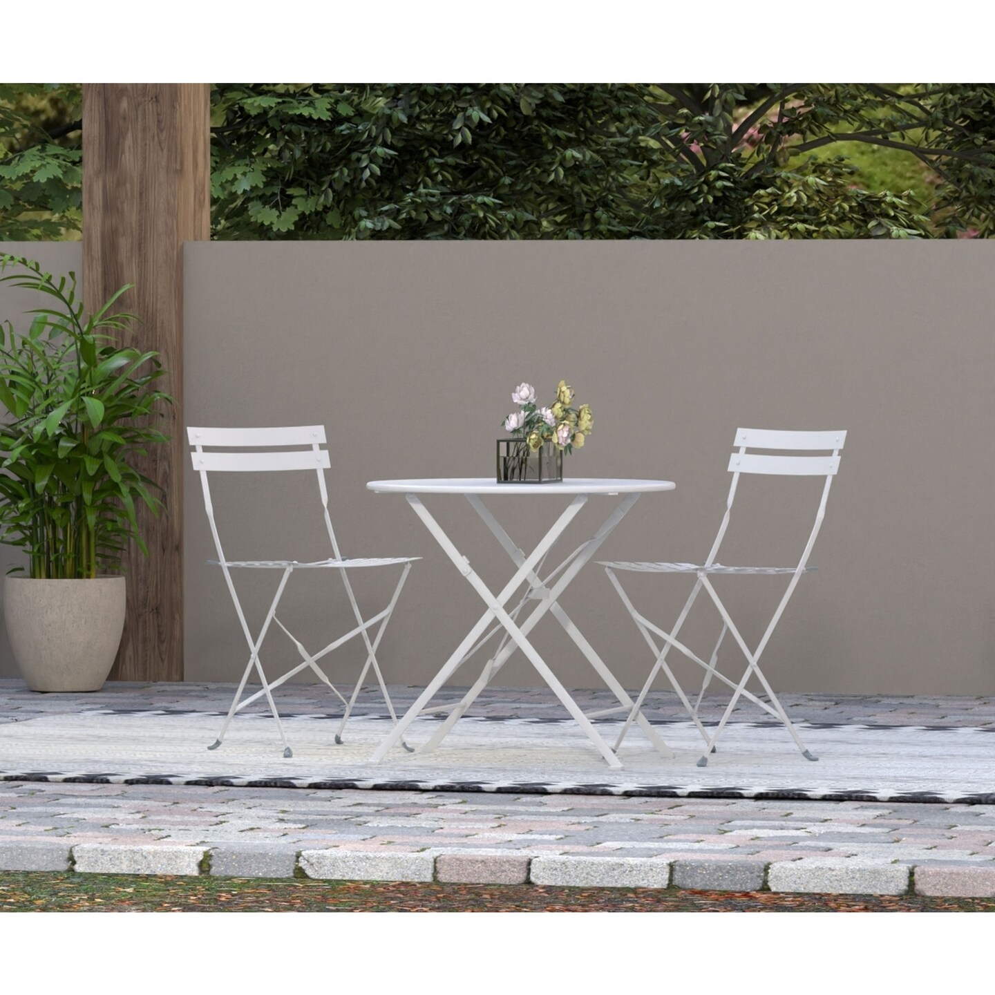 Contemporary Home Living Solid Outdoor Patio Foldable Chair Set - 32&#x22; - Set of 2 - White