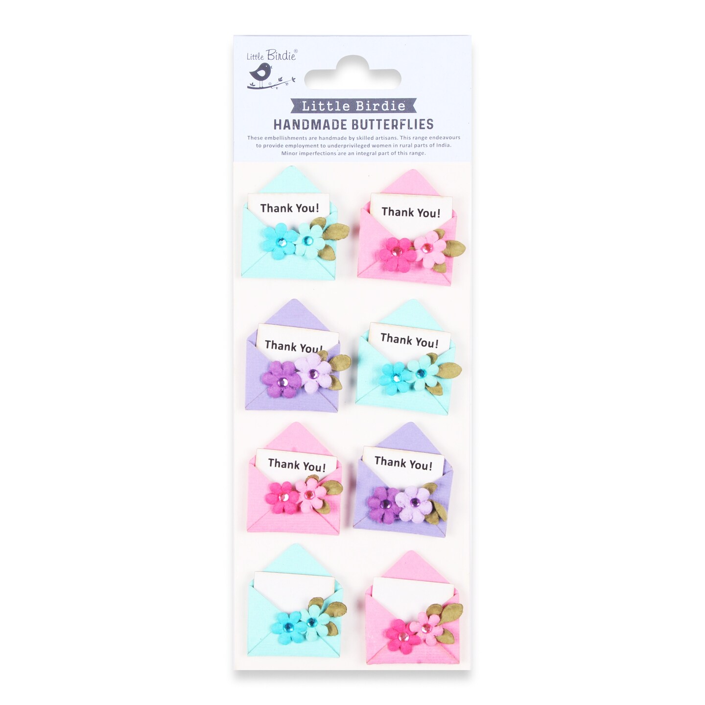Little Birdie Sentiment Sticker Embellishment 8/Pkg-Thank You Note