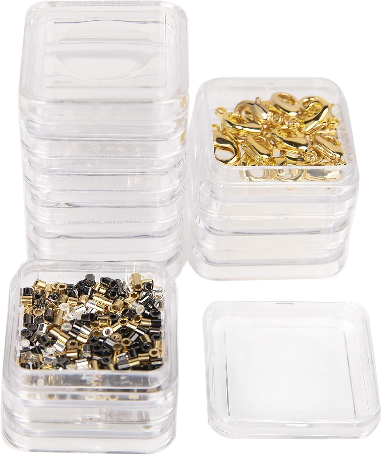 The Beadsmith Personality Case &#x2013; 2 Clear Square Stacker Jar Set &#x2013; Each Stack Measures 1.25 x 2.3 inches - Total 10 Jars and 2 lids, for Storage of Small Items, Crafts, Jewelry, Hardware