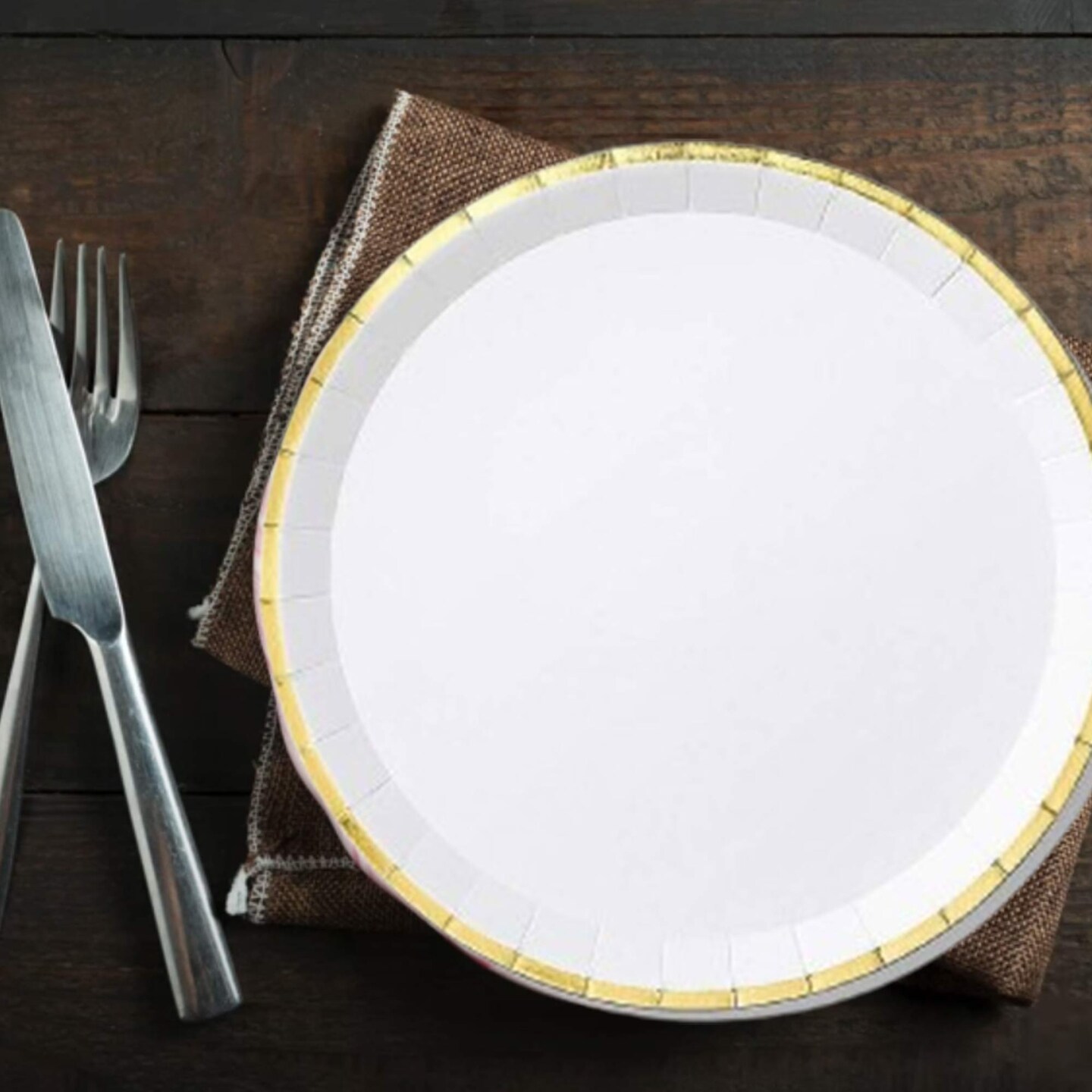 10 Count White Gold Large Paper Plates 9.25 Inch Elegant Party Plates for Events and Dining