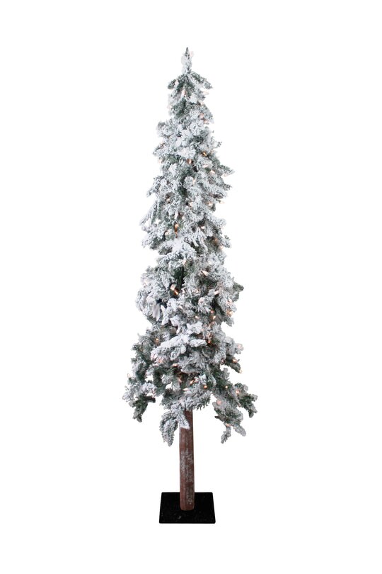 6&#x27; Prelit Snow Flocked Natural Alpine Tree