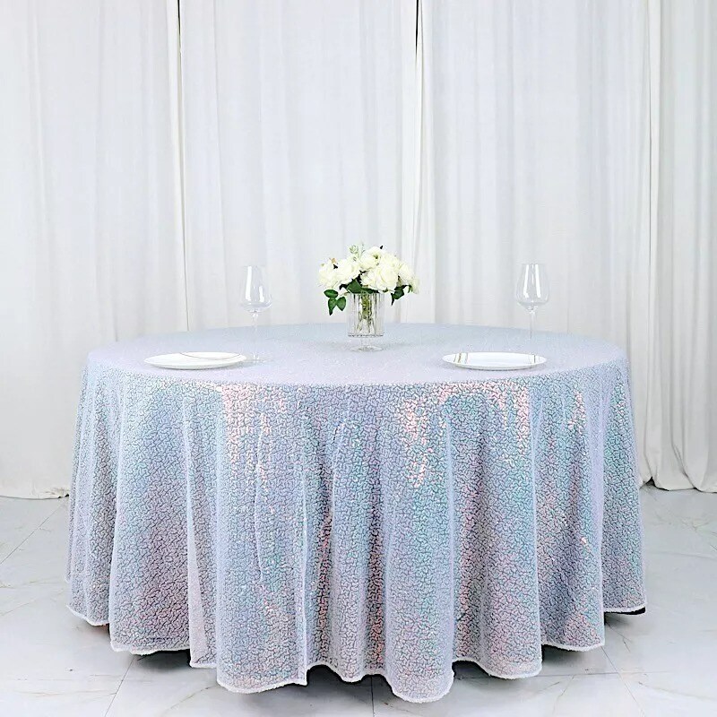 Iridescent Blue Sequined 120" ROUND TABLECLOTH Designer Wedding Party Catering