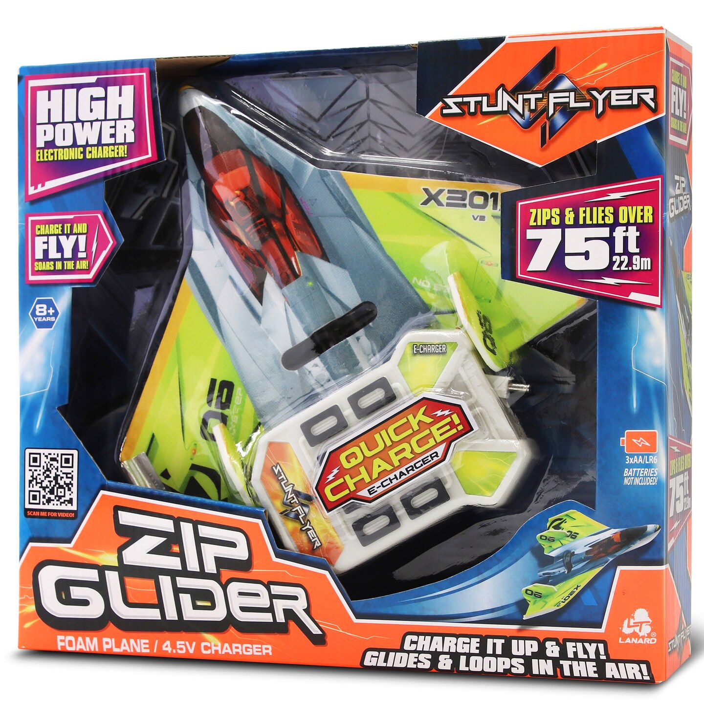 Lanard: Stunt Plane Flyer - Zip Glider - Super High-Flying Toy, Foam Plane, 4.5V Charger, Soars &#x26; Loops In The Air Over 75&#x27;, Outdoor Play, Kids Age 8+