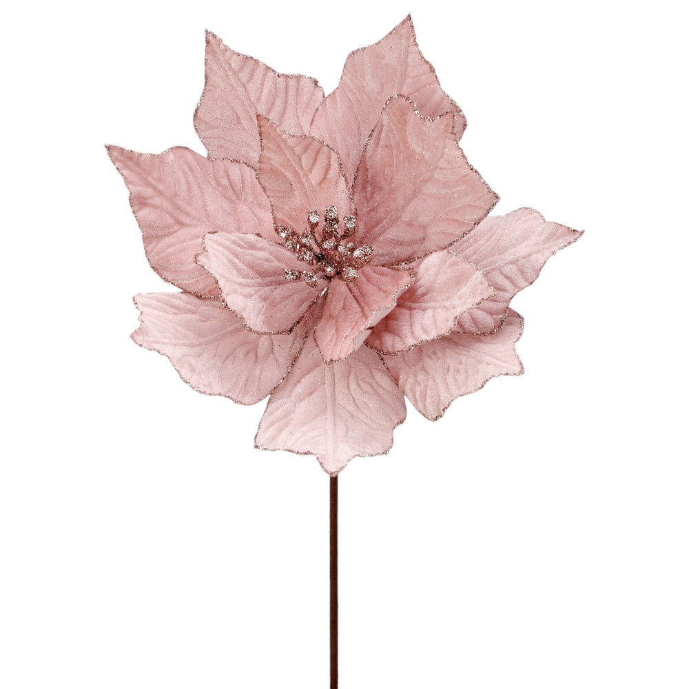 24&#x22; Blush Pink Velvet Poinsettia Stem - Elegant Christmas Floral Decoration
