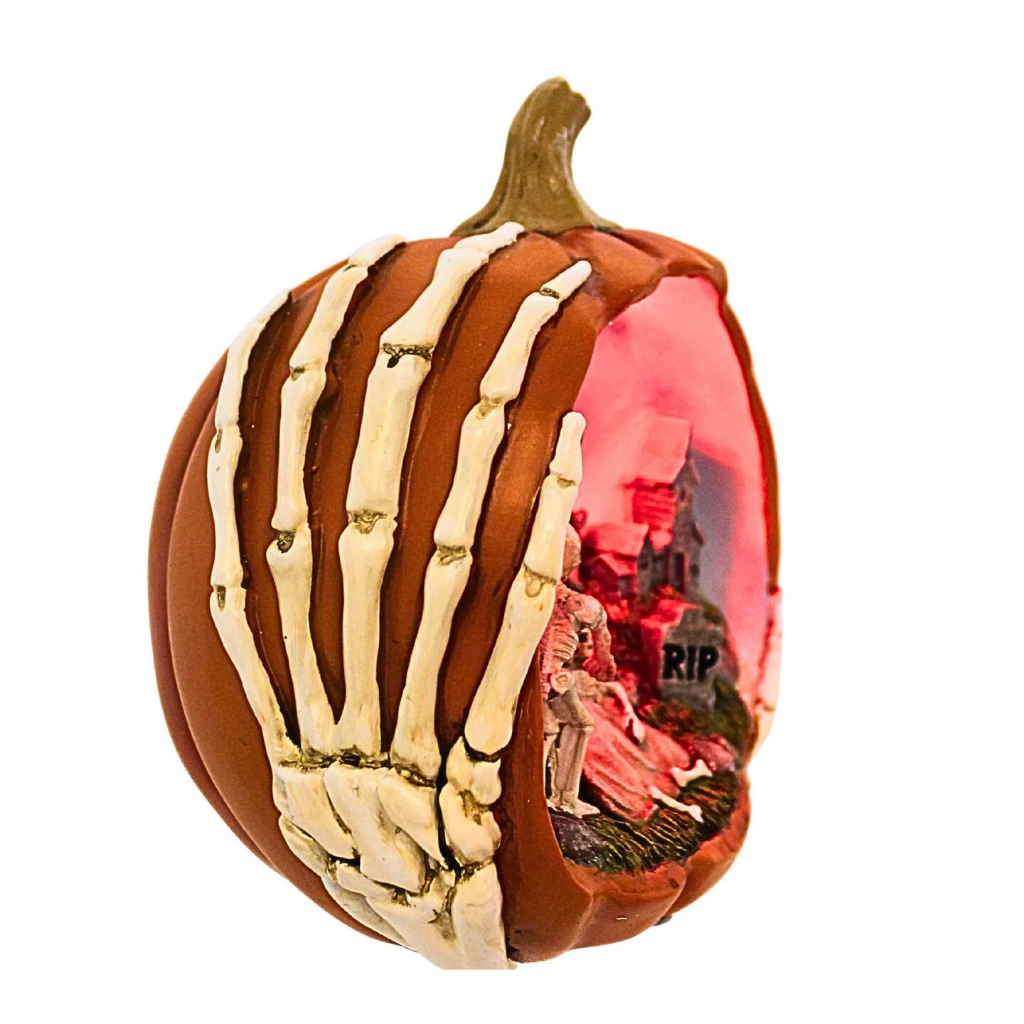 Roman 7.5 Inch Halloween Lighted Orange Pumpkin Scenic Decor Halloween Figurine , Lighted Halloween Decor Haunted Jack O Lantern