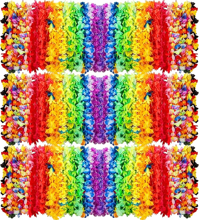 150 Count Hawaiian Lei Bulk, Tropical Luau Hawaii Theme Silk Flower Lei, Party Favors for Beach Holiday Wedding Birthday Party, Aloha Summer Party Decorations