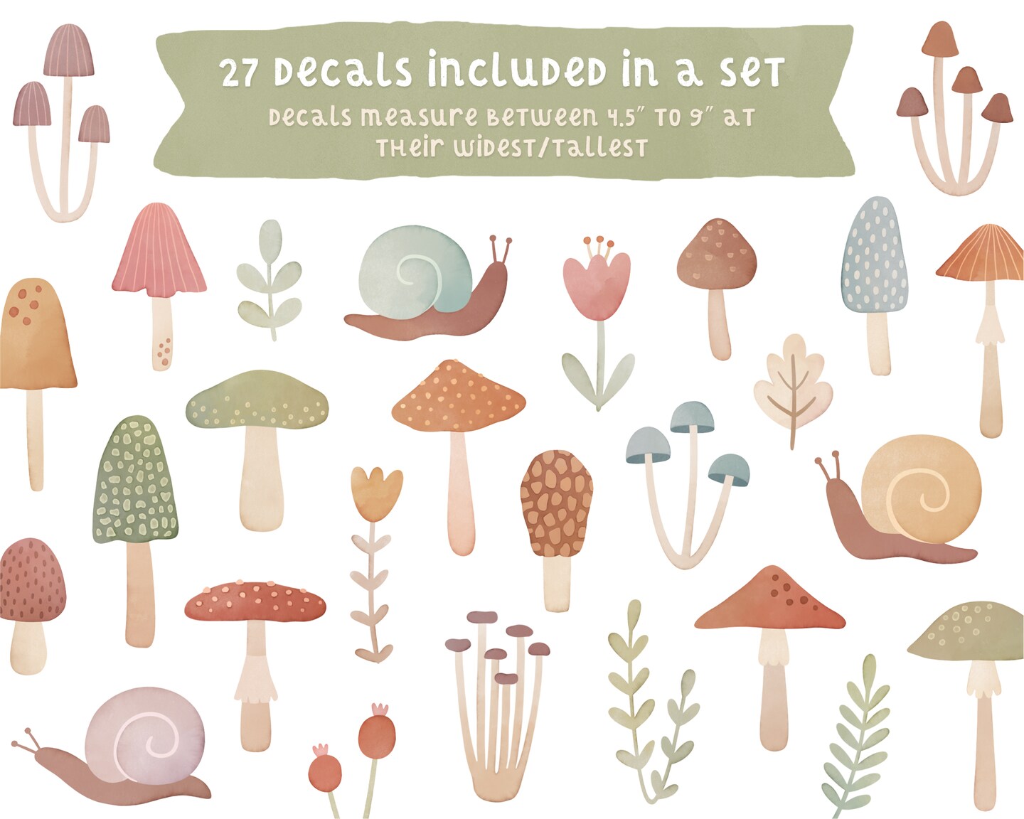 Woodland Wall Decals - Removable & Reusable Fabric Wall Stickers, Mushroom Wall Decor, Wall Decals for Kid's Rooms and Nurseries