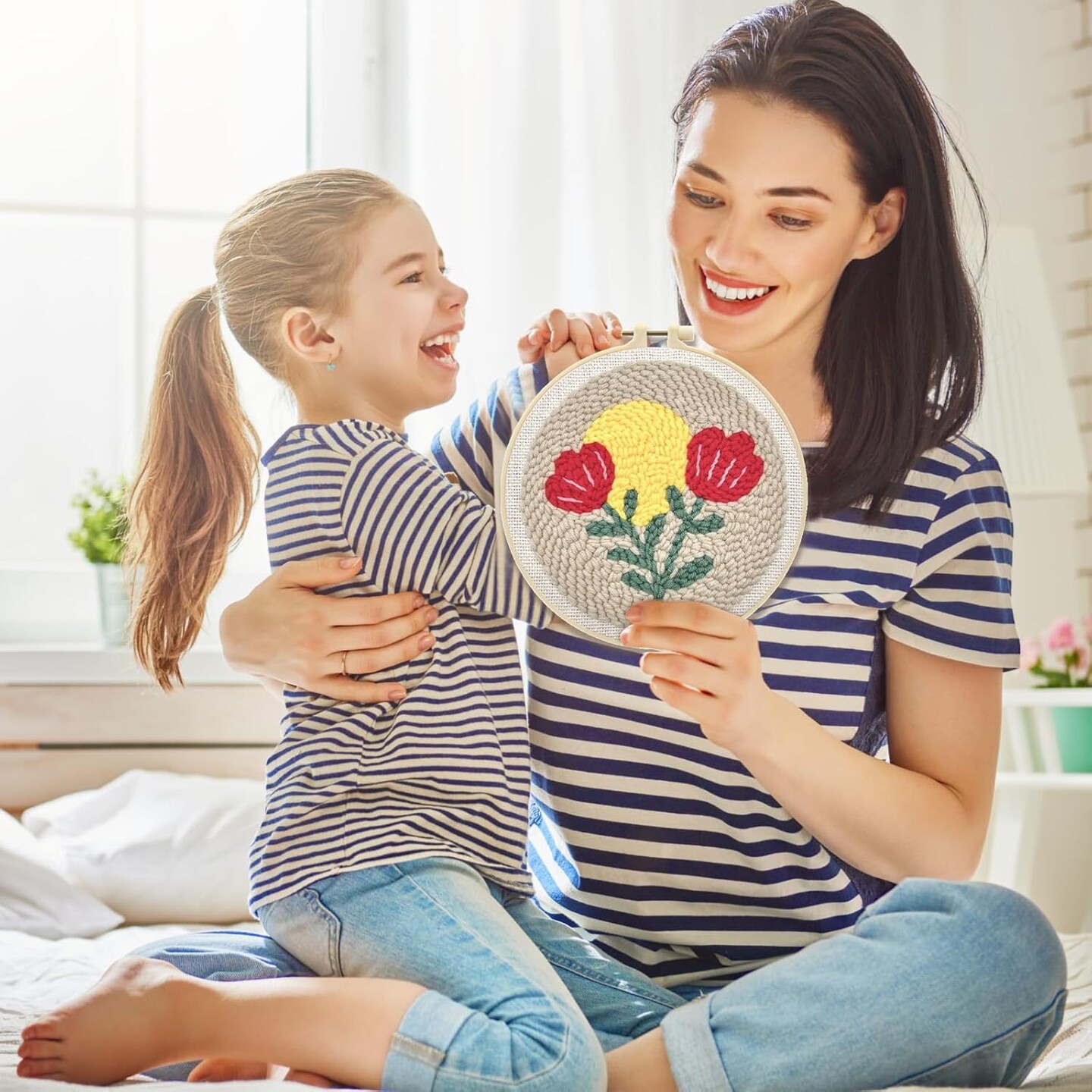 Punch Needle Kit for Beginners – DIY Flowers Love Embroidery Set with Fabric, Hoop, Yarn & Threader, Step-by-Step Instructions & Video Tutorial, Easy Craft Kit for Adults & Kids